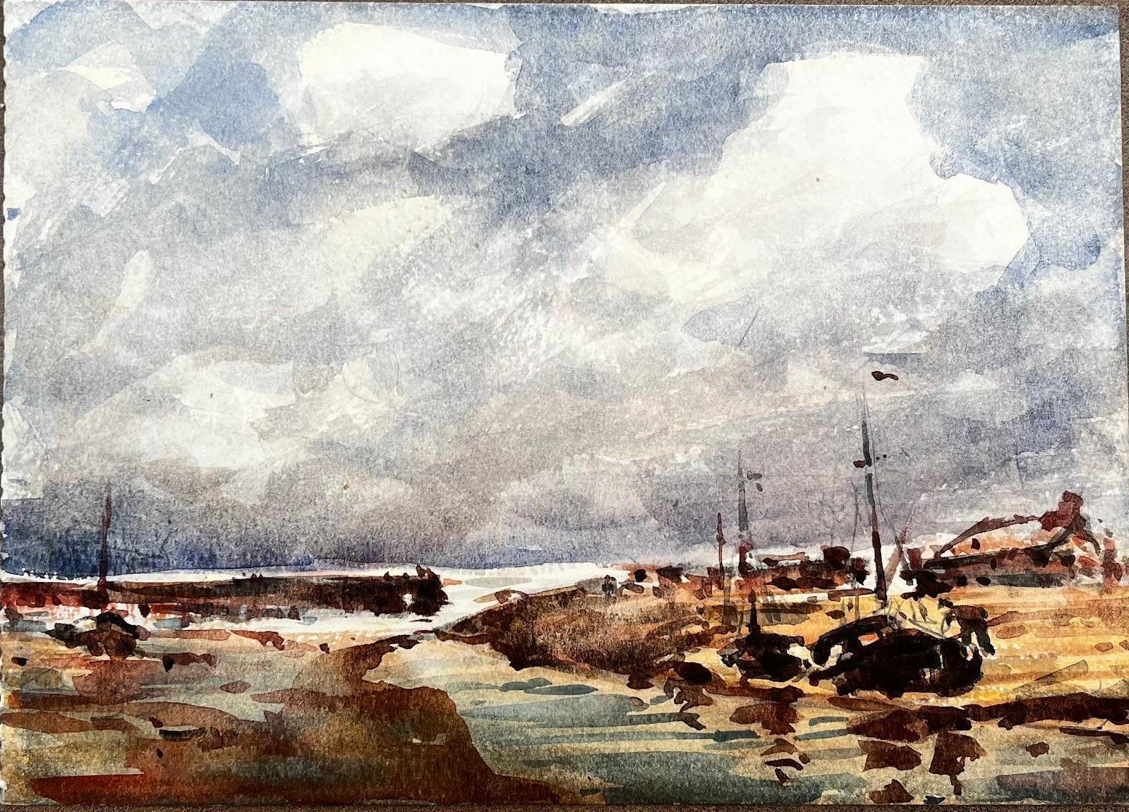 Französische impressionistische Aquarell-Landschaft des Impressionismus – Brücken-Szene mit Bäumen (Abstrakter Impressionismus), Art, von Unknown
