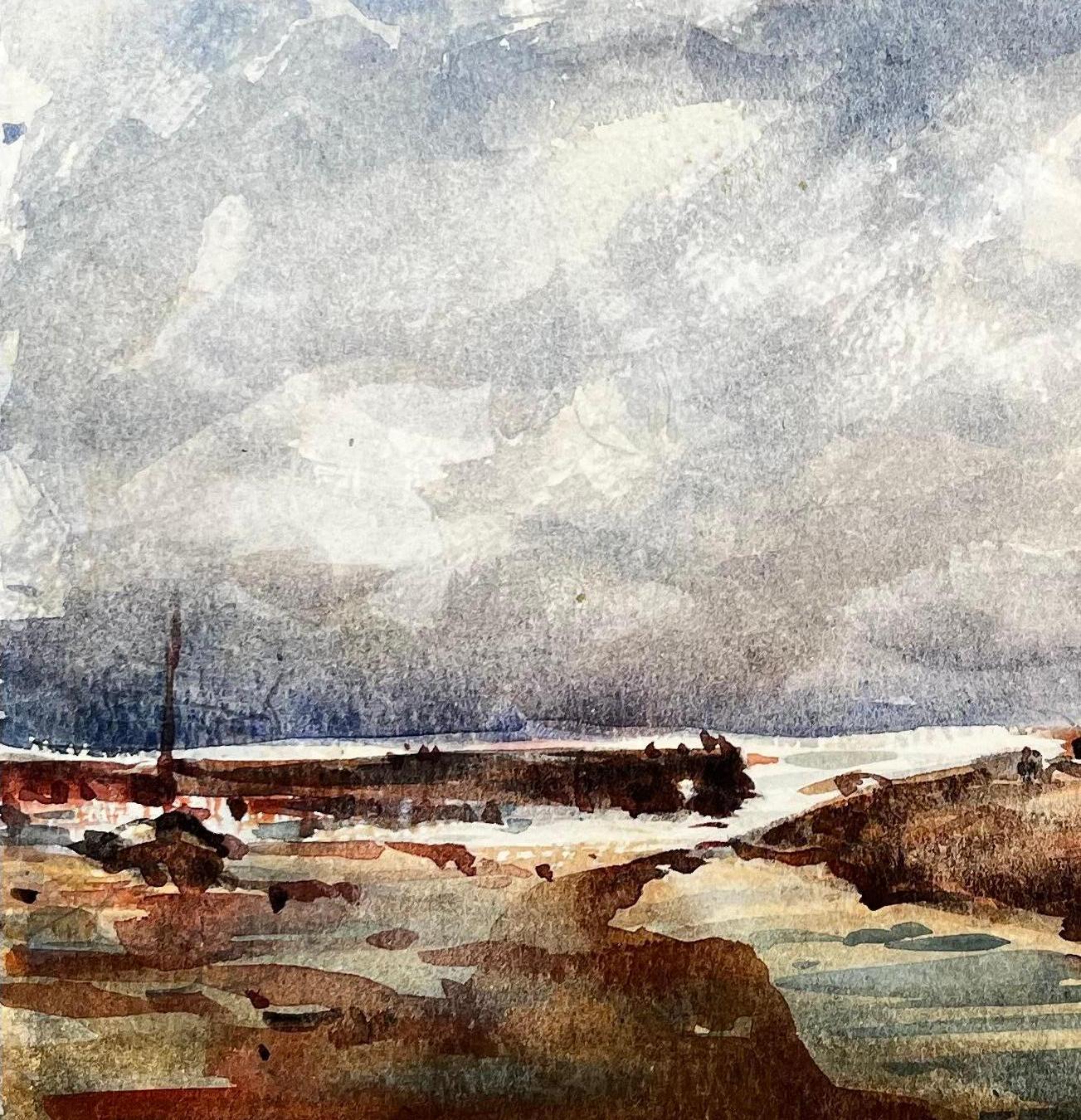 Französische impressionistische Aquarell-Landschaft des Impressionismus – Brücken-Szene mit Bäumen im Angebot 1