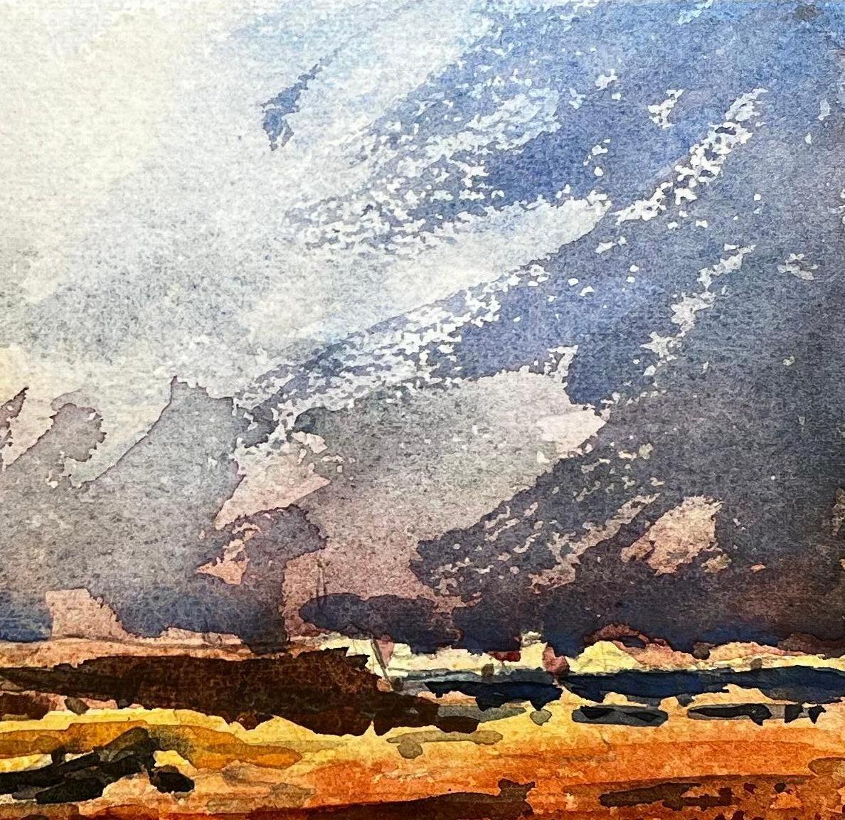 Aquarelle impressionniste française d'un paysage de bord de mer et d'une vue sur la baie en vente 2