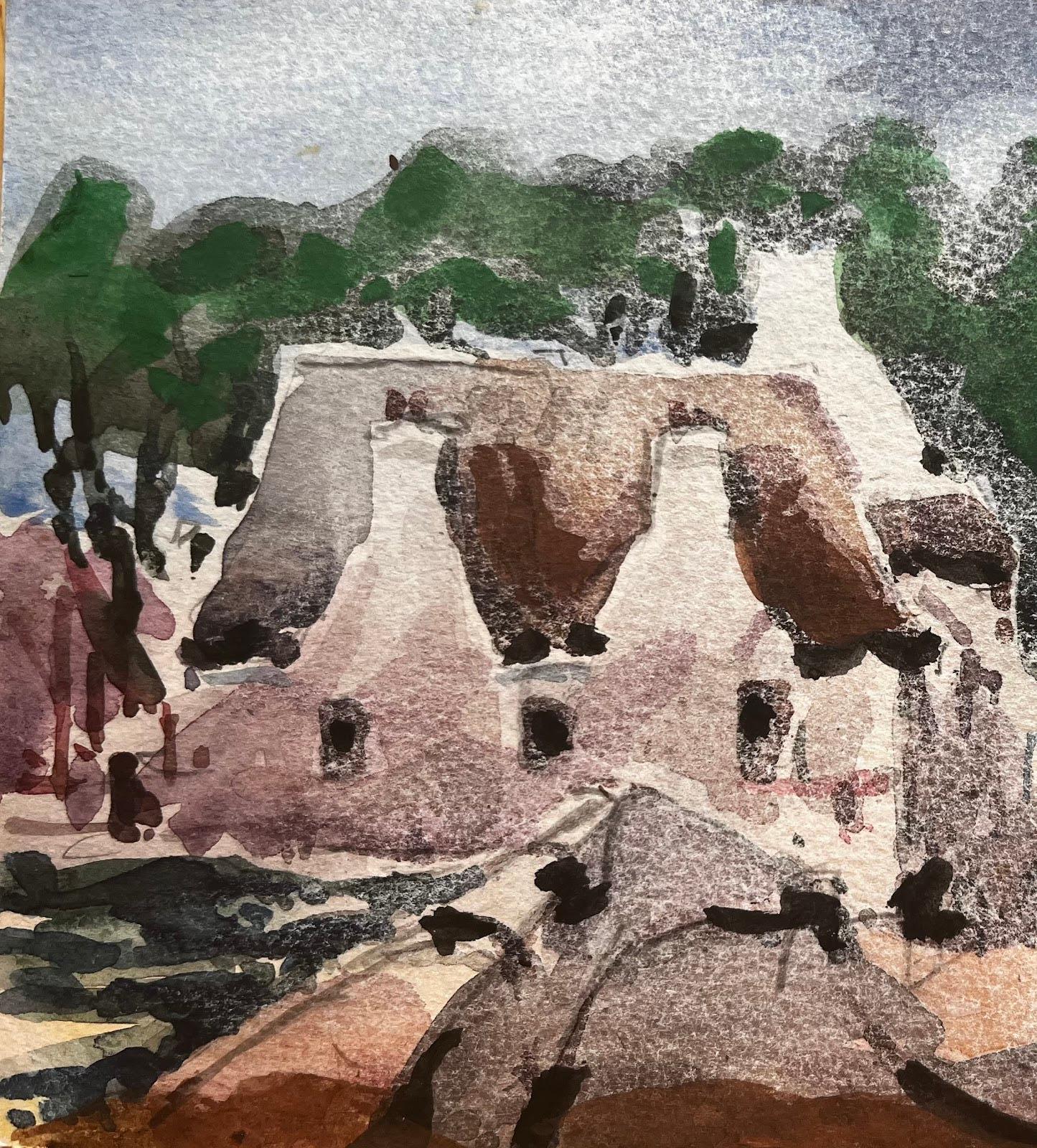 Aquarelle impressionniste française - Paysage rural avec pont en vente 1