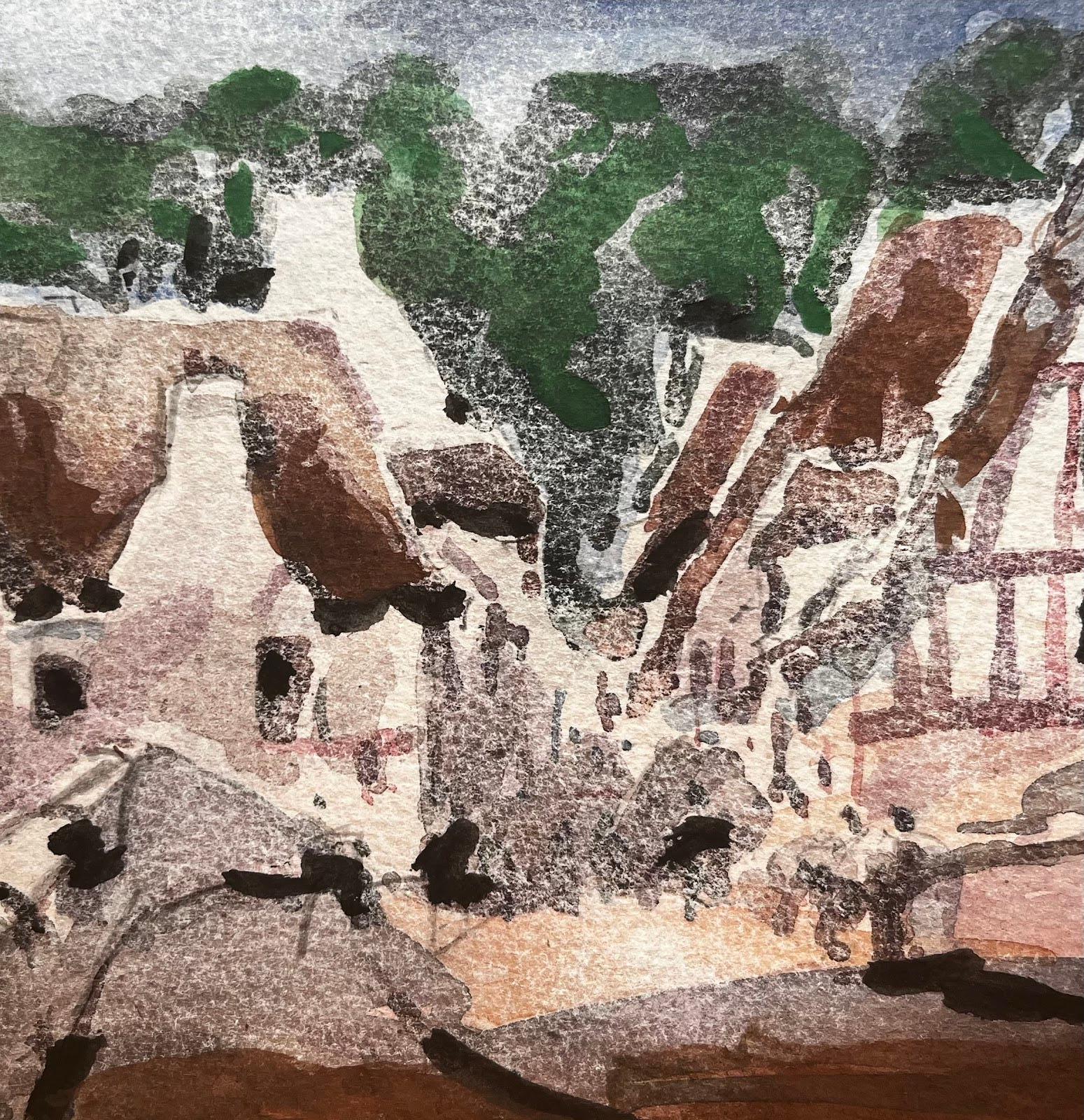 Aquarelle impressionniste française - Paysage rural avec pont en vente 2