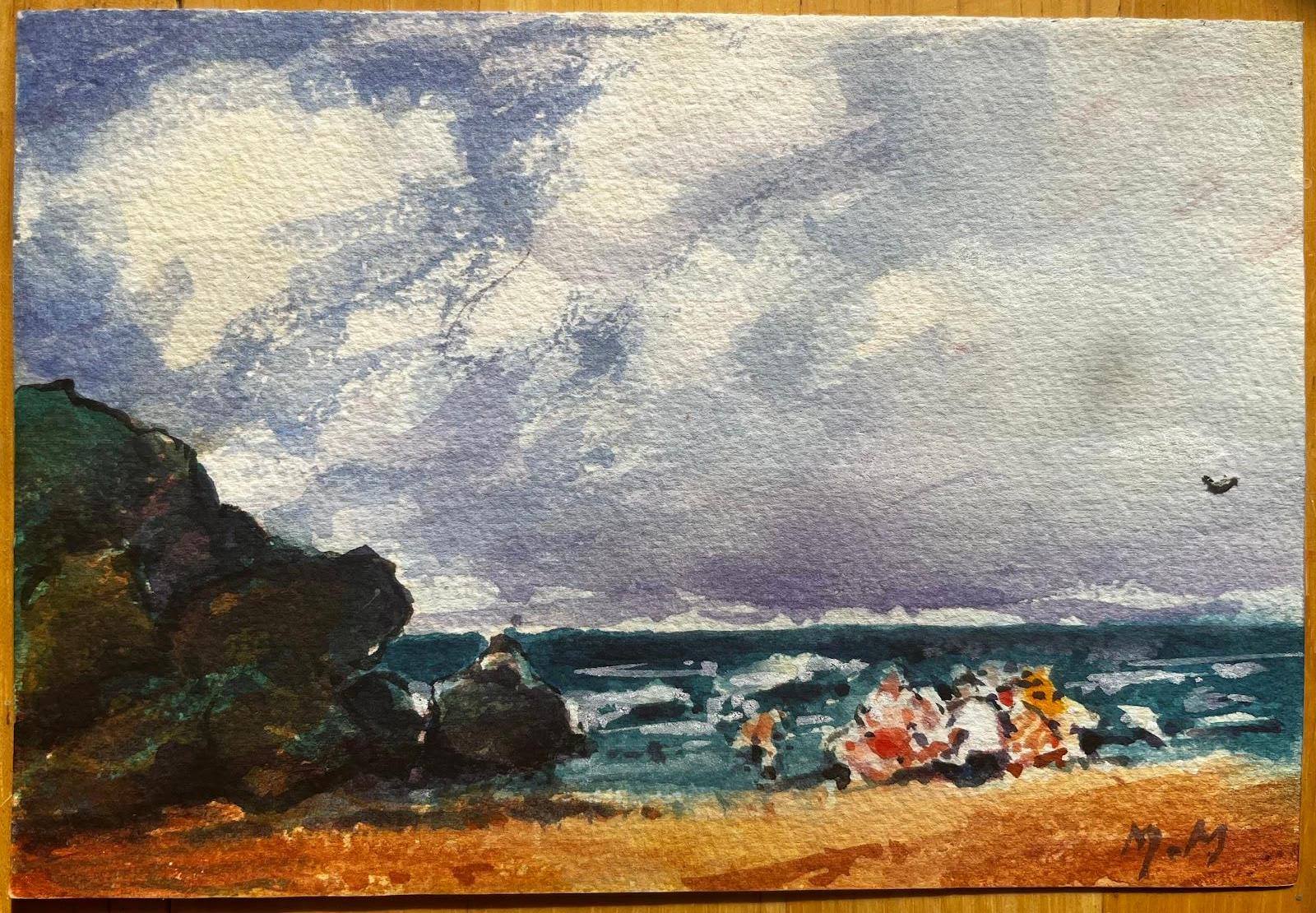 French Impressionist Landscape Holiday Makers Enjoying a Day at the Sea - Art by Unknown