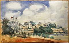 Paesaggio acquerellato francese Scene di porto con barche