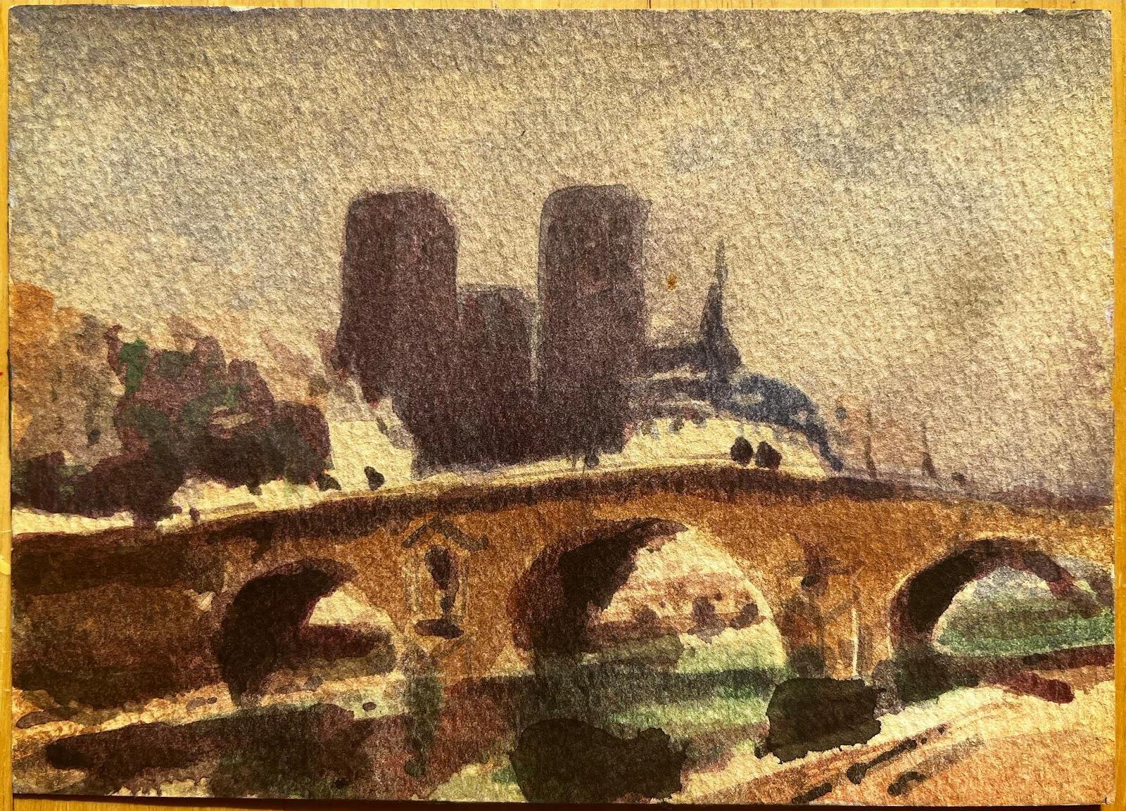 Notre Dame Paris River Seine Paysage impressionniste français Peinture d'origine