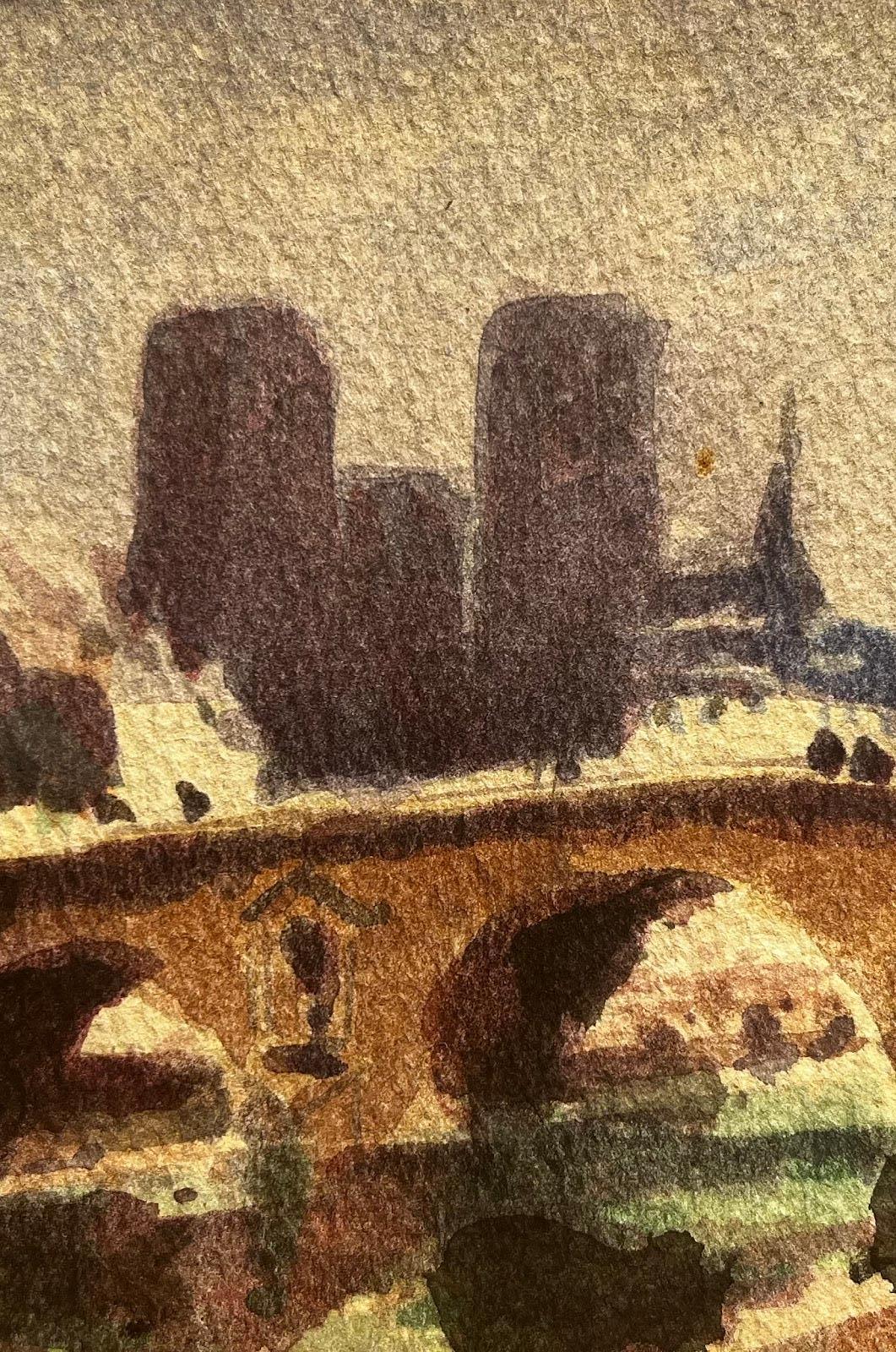 Notre Dame Parigi Fiume Senna Paesaggio impressionista francese Pittura originale - Art Impressionismo di Maurice Mazeilie