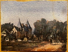 French Impressionist Watercolor Landscape - “Urban Scene with Bridge at Dawn"