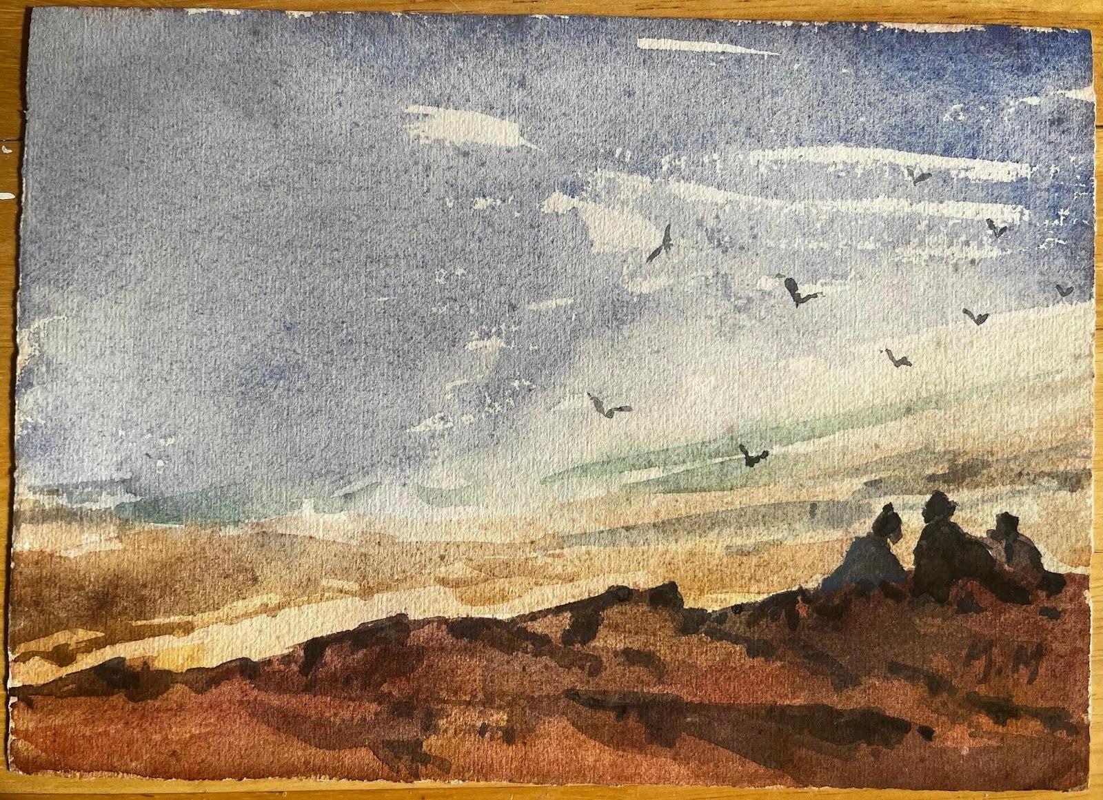 “Seaside Scene with Three Figures