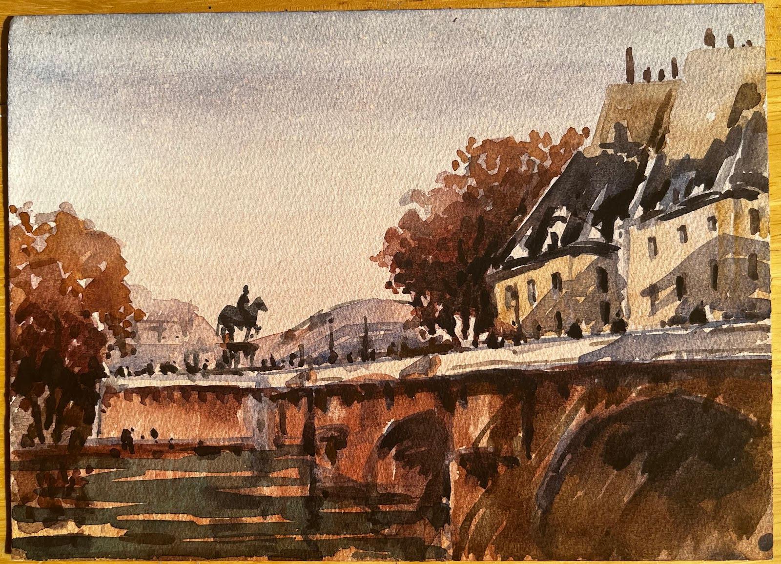 Paisaje Impresionista Francés París Vista Ciudad Río Sena Edificios - Art de Maurice Mazeilie