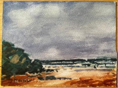 French Impressionist Landscape Grey Blue Clouds Over Beach Landscape