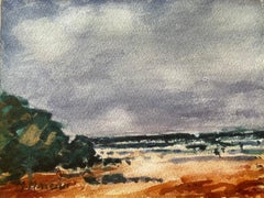 Französischer Impressionist Landschaft Grau Blaue Wolken über Strand Landschaft