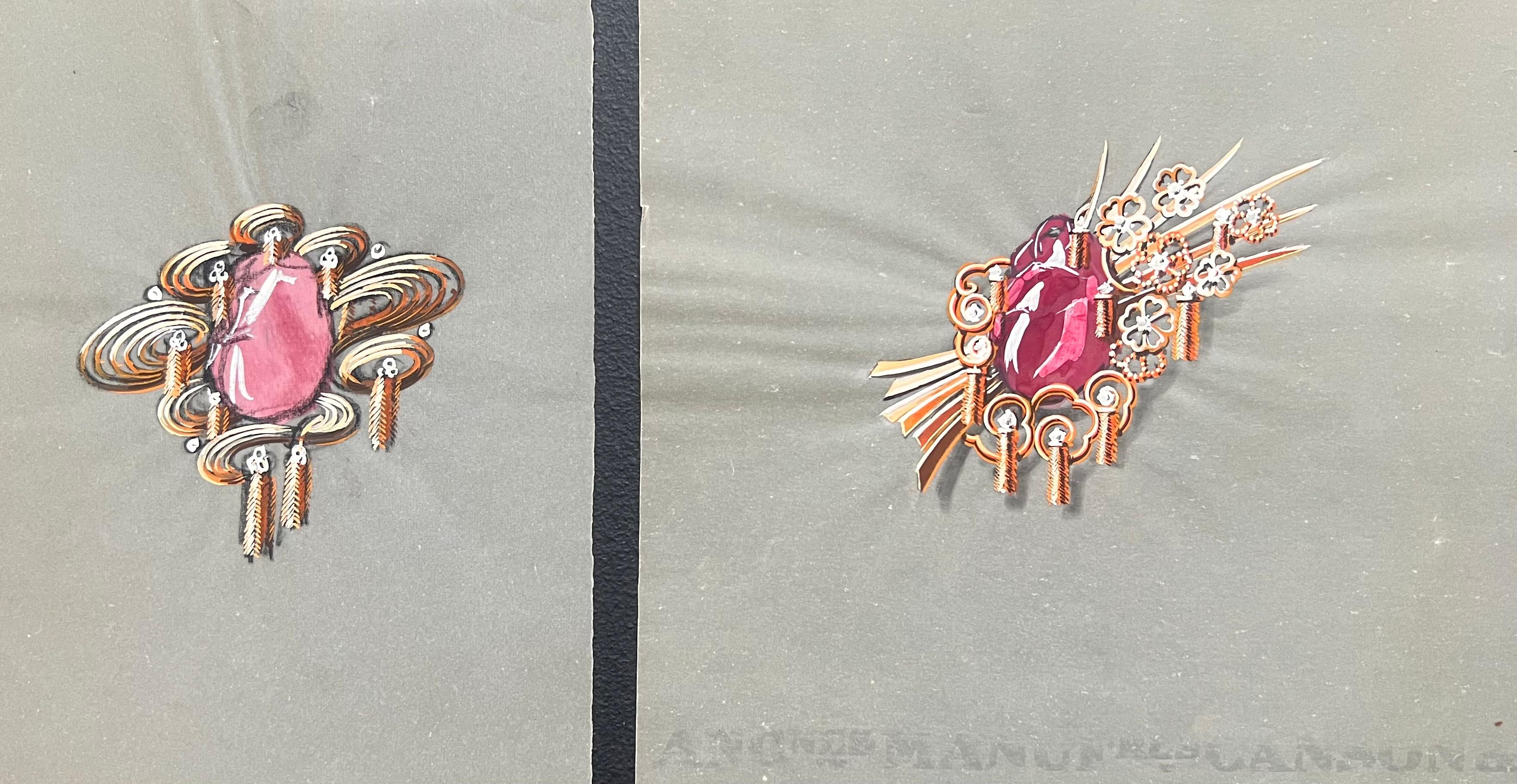 Paul Touzet  Still-Life Painting – Original Pariser Vintage-Schmuckdesign-Kunst von Van Cleef & Boucheron, Designer