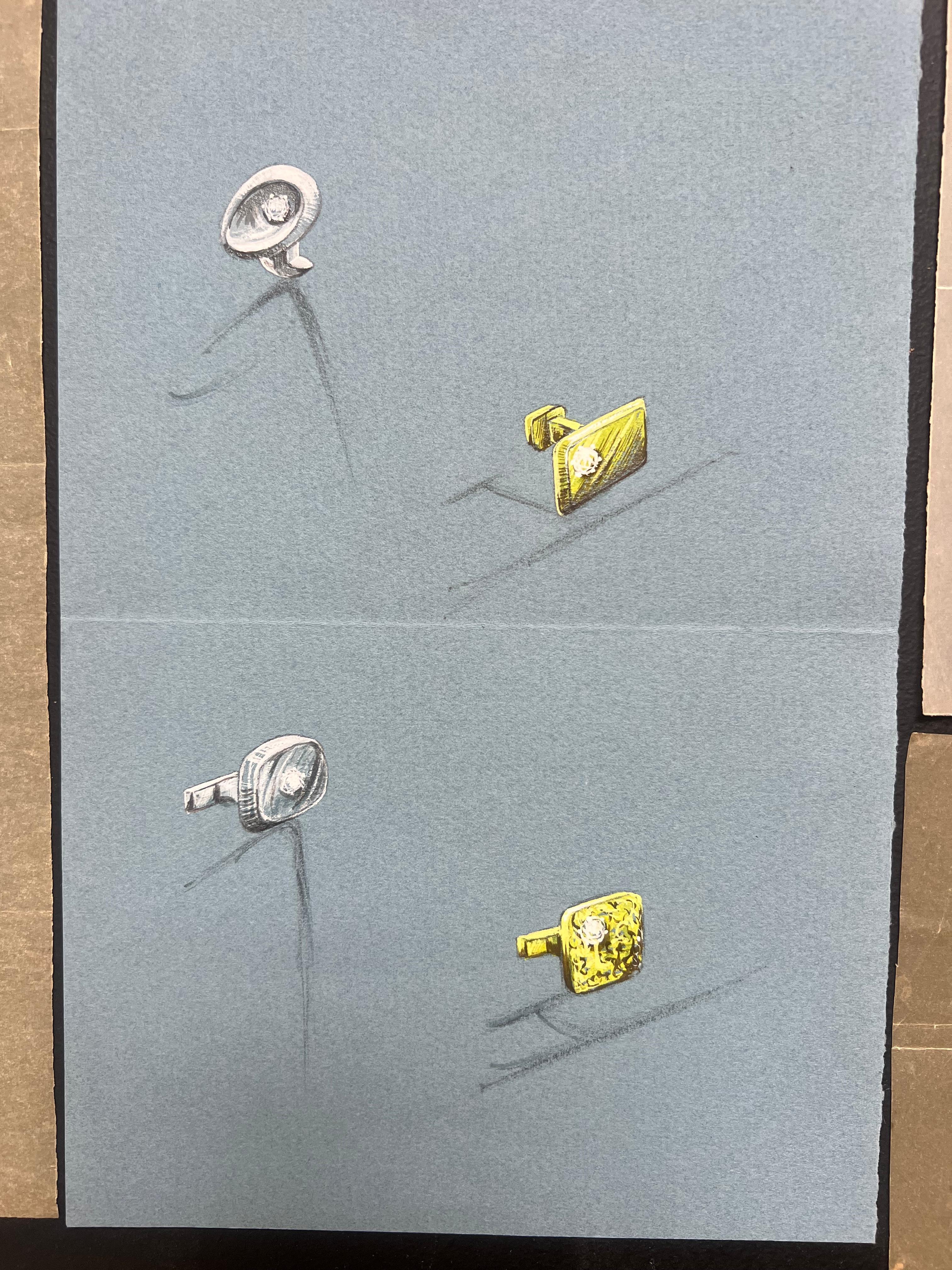 Espressioni geometriche: uno studio sulla forma e la funzione del design dei gioielli
circa metà del XX secolo
di Paul Touzet (francese, nato nel 1917)
pittura originale a guazzo, con matita su carta da lucido
non incorniciato
Dimensioni complessive