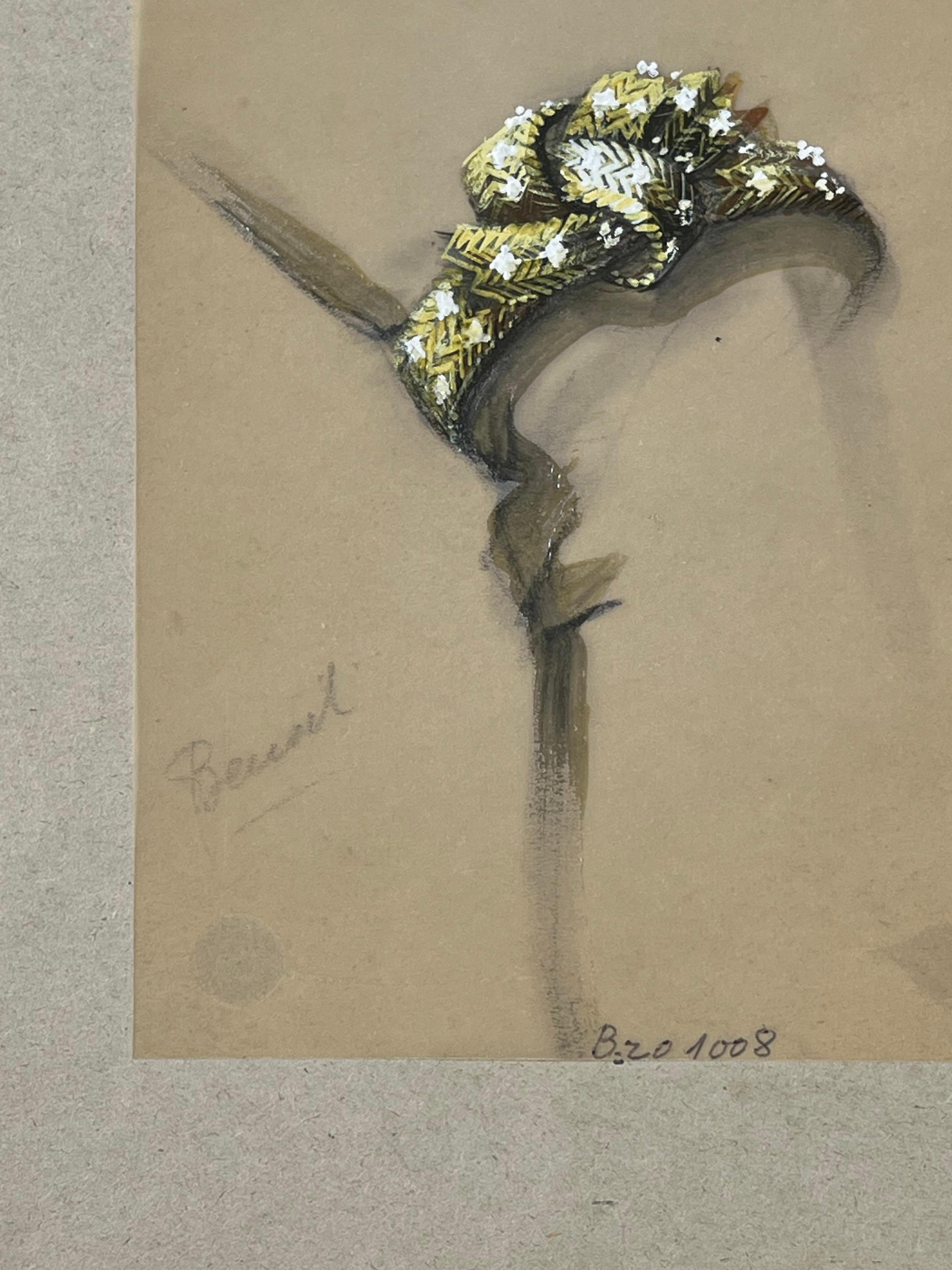 Bracciale d'oro con fiocco Design/One
circa metà del XX secolo
di Paul Touzet (francese, nato nel 1917)
pittura originale a guazzo, con matita su carta da lucido
bloccato su un cartoncino sottile
dimensioni complessive della carta: 8,75 x 6,25