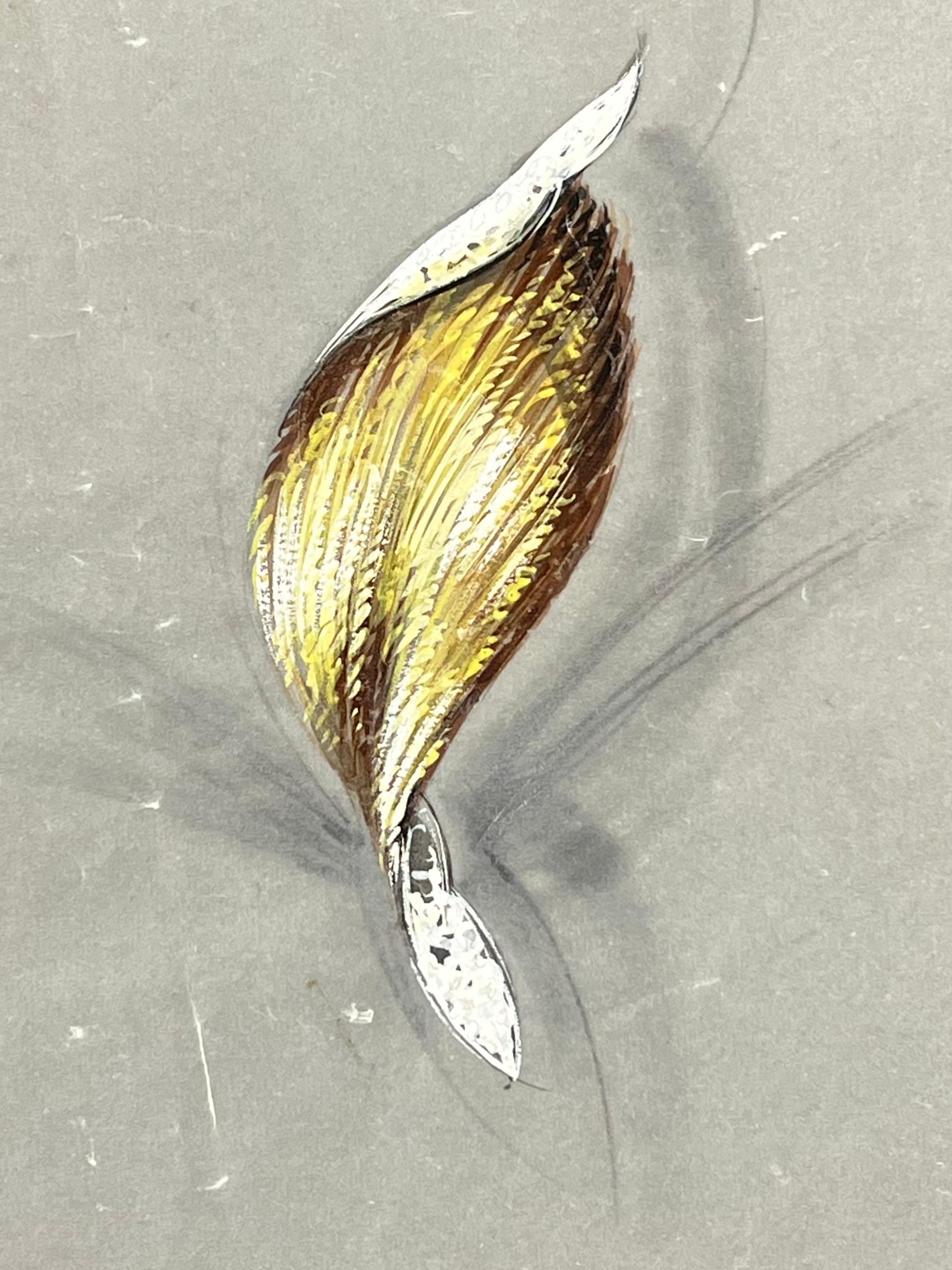 Duo di gioielli in oro e foglie di diamante
circa metà del XX secolo
di Paul Touzet (francese, nato nel 1917)
pittura originale a guazzo, con matita su carta da lucido
non incorniciato
dimensioni complessive del disegno a sinistra: 5,5 x 4