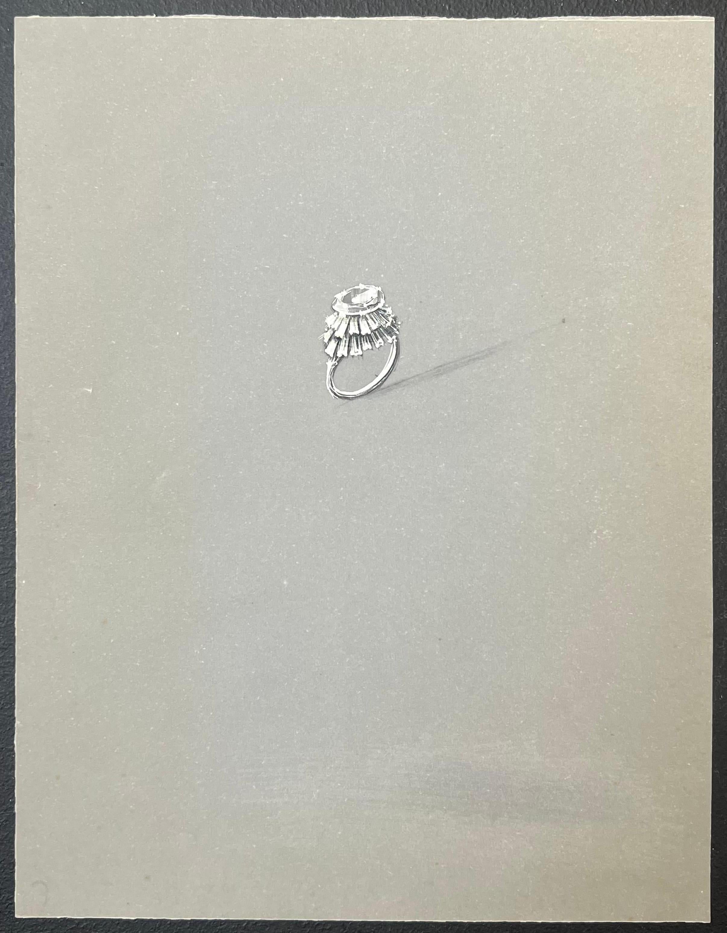 Set di sei anelli d'argento Design/One 
circa metà del XX secolo
di Paul Touzet (francese, nato nel 1917)
dipinto originale a guazzo, con matita su carta da lucido, senza cornice
misure da sinistra a destra in alto:  
1. 8,25 x 6,25 pollici 
2. 8,5