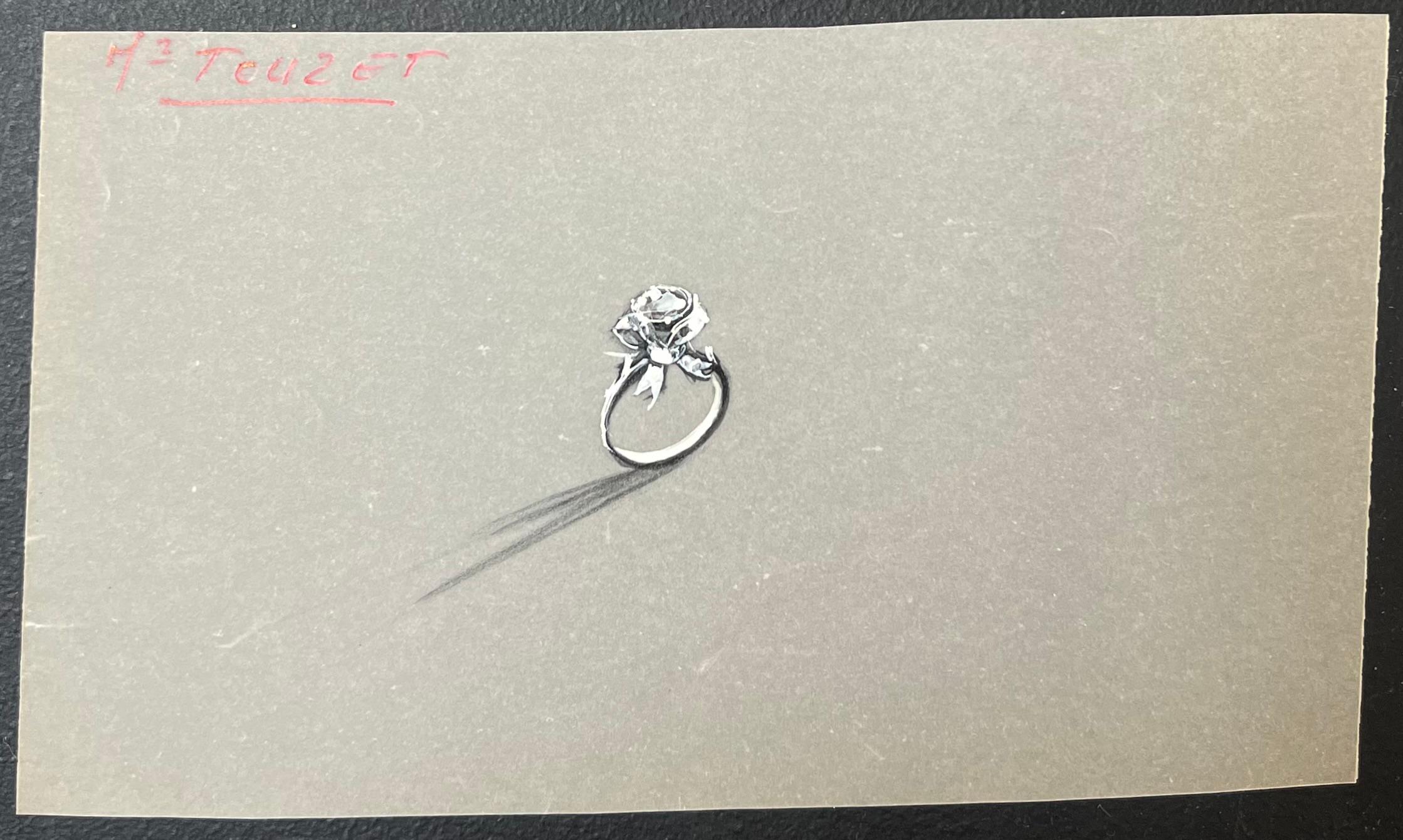 Set di due anelli in argento Design/One 
circa metà del XX secolo
di Paul Touzet (francese, nato nel 1917)
dipinto originale a guazzo, con matita su carta da lucido, senza cornice
Misure: 4 x 6,5 pollici
condizioni: le condizioni generali sono molto