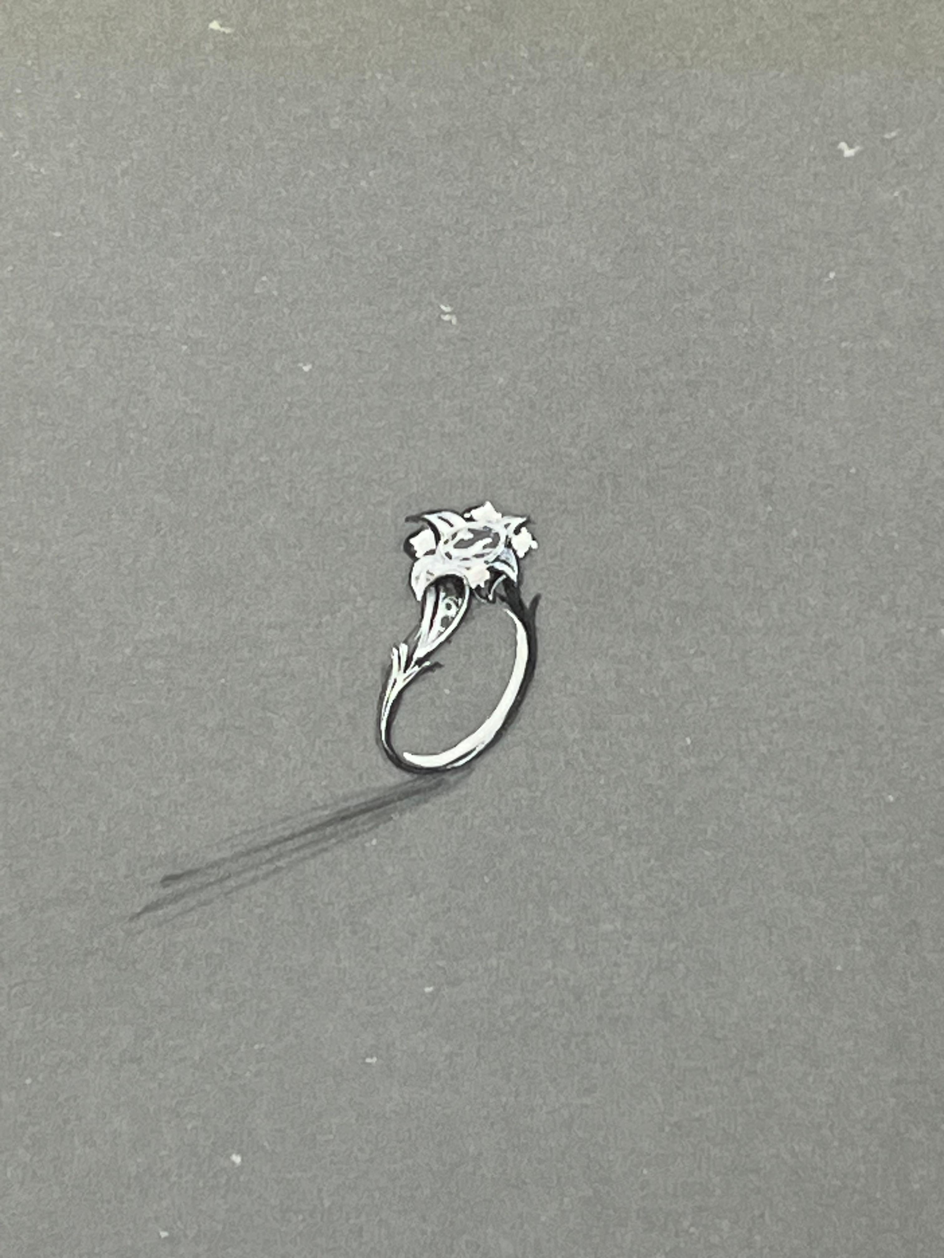 Satz von sechs Silberringen Schmuck Design 
um die Mitte des 20. Jahrhunderts
von Paul Touzet (Franzose, geb. 1917)
Original-Gouache-Gemälde, mit Bleistift auf Transparentpapier, ungerahmt
Maße für alle sechs: 10 x 6,5 Zoll

Zustand: der