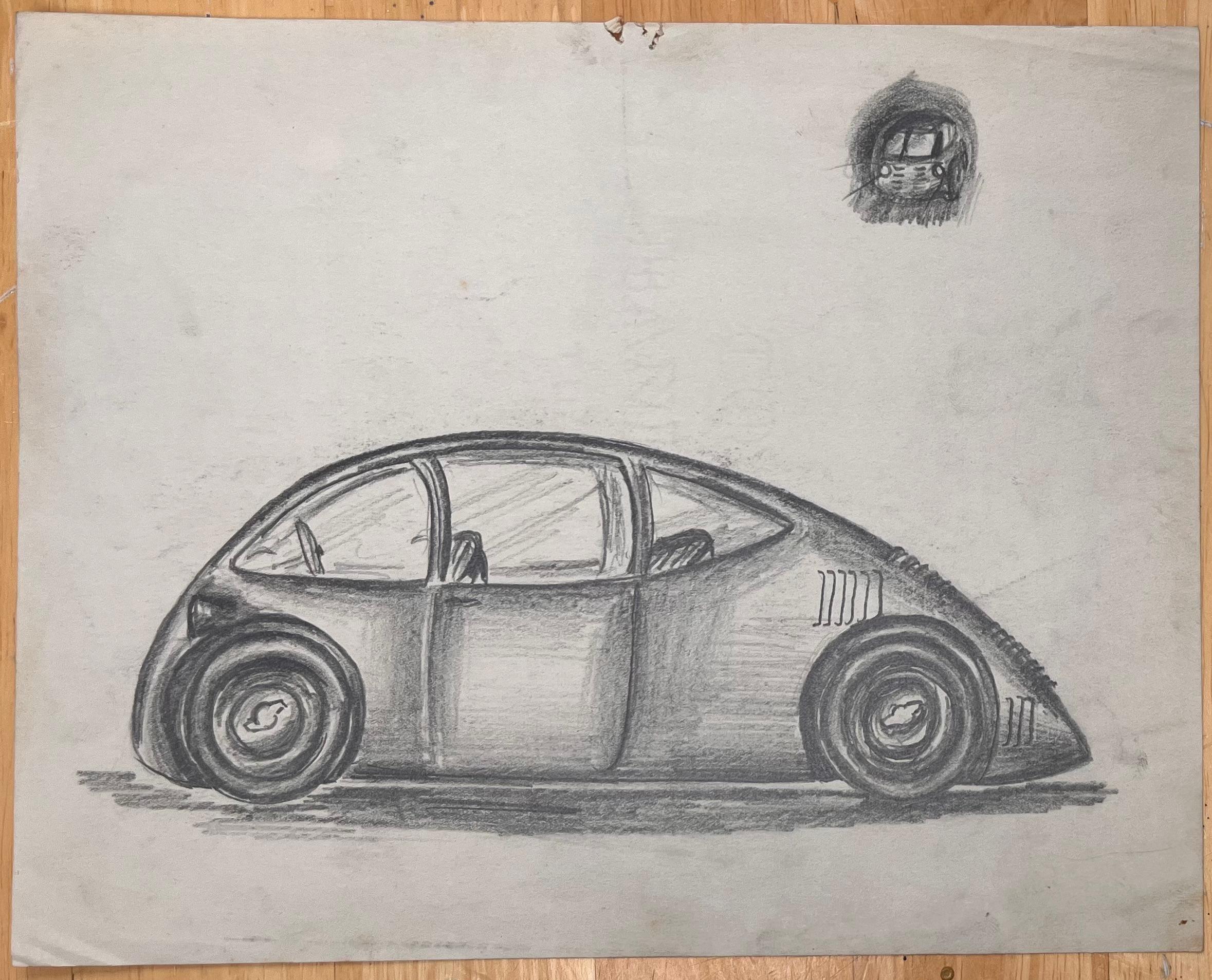 dessin au crayon de conception automobile futuriste - Art de K.B. White