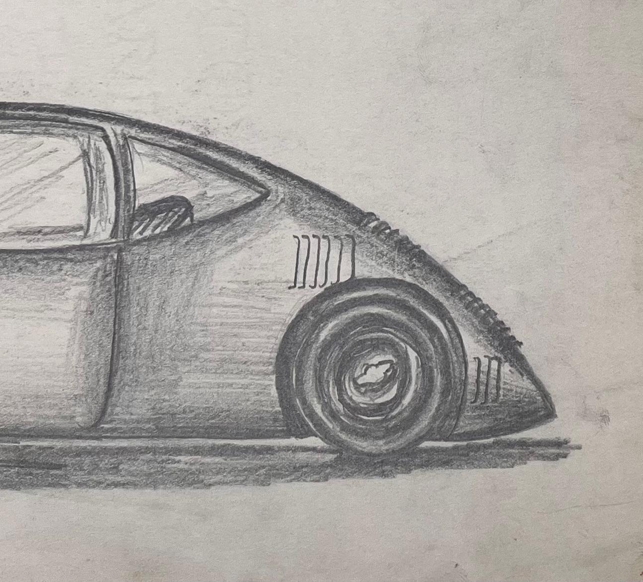 dessin au crayon de conception automobile futuriste - Art déco Art par K.B. White