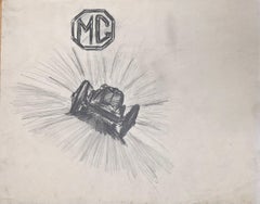 MG Sports Car and Logo Pencil Illustration