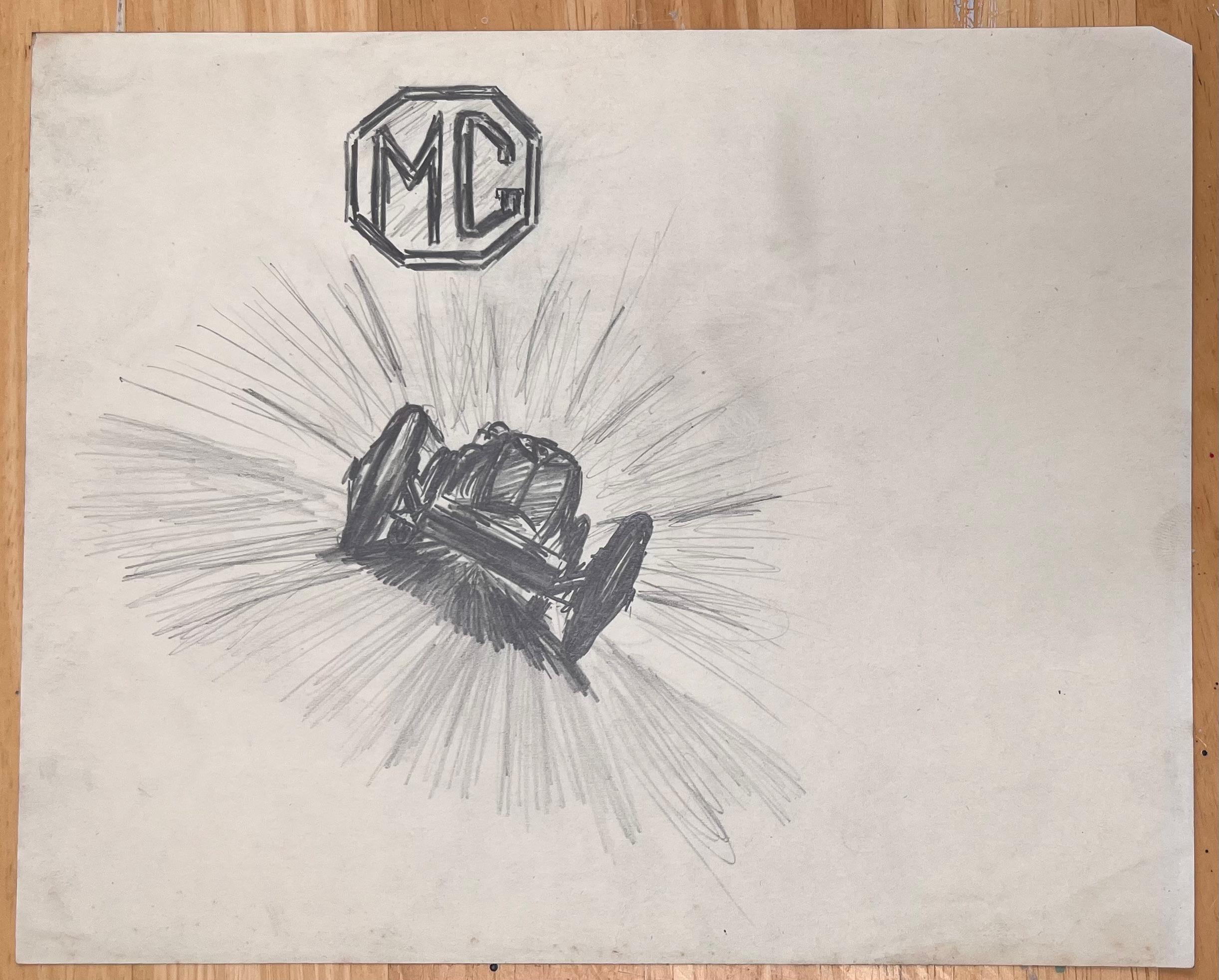 MG Sports Car and Logo Pencil Illustration - Art Deco Art by K.B. White