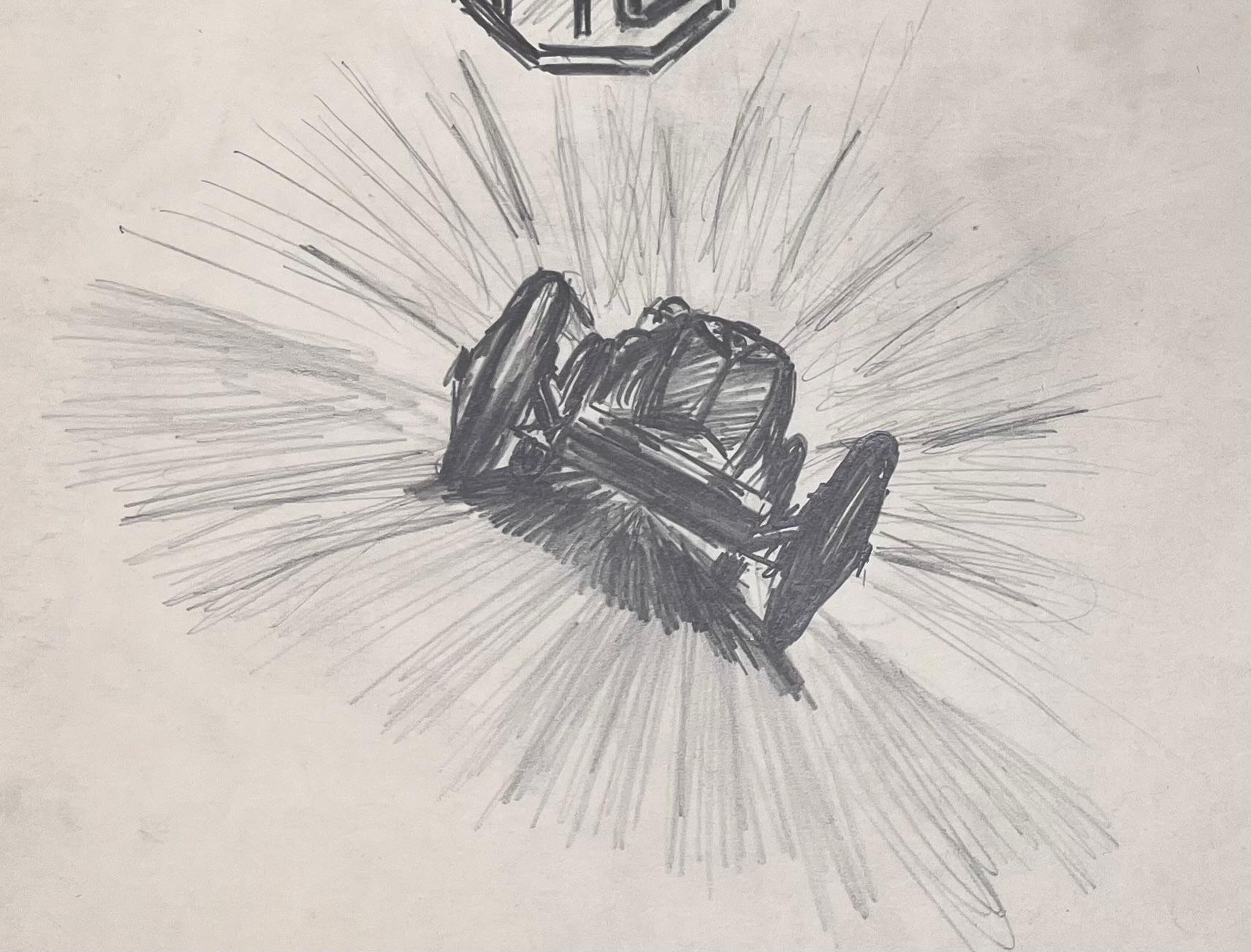 Medium: Pencil on paper
Size: 8 inches (height) x 10 inches  (width)
Signed: No
Condition: Good condition, slight age-related wear around the edges.
Provenance: From the artist's estate

Description:
This dynamic pencil drawing by K. B. White