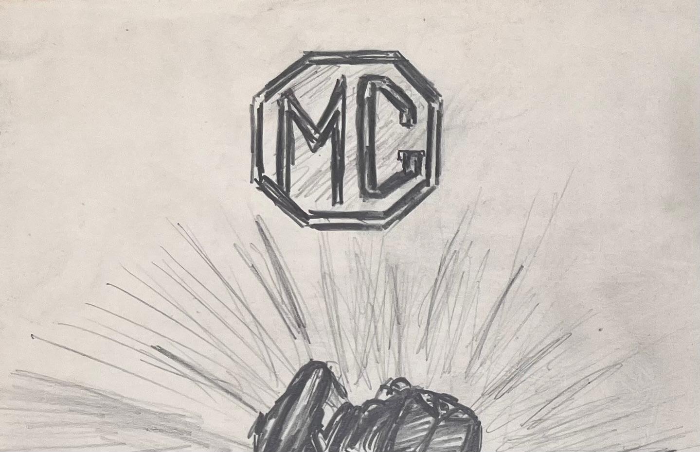 MG Sports Car and Logo Pencil Illustration For Sale 1