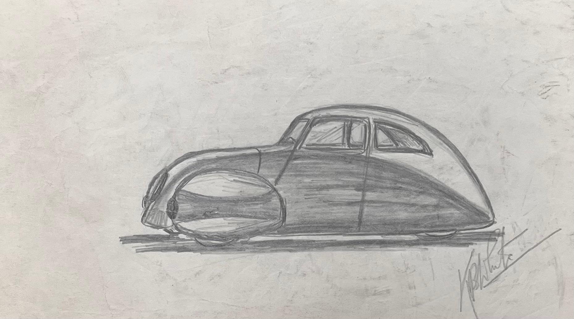 1938 Talbot-Lago T150-C SS Teardrop Coupé Design Bleistift Illustration
