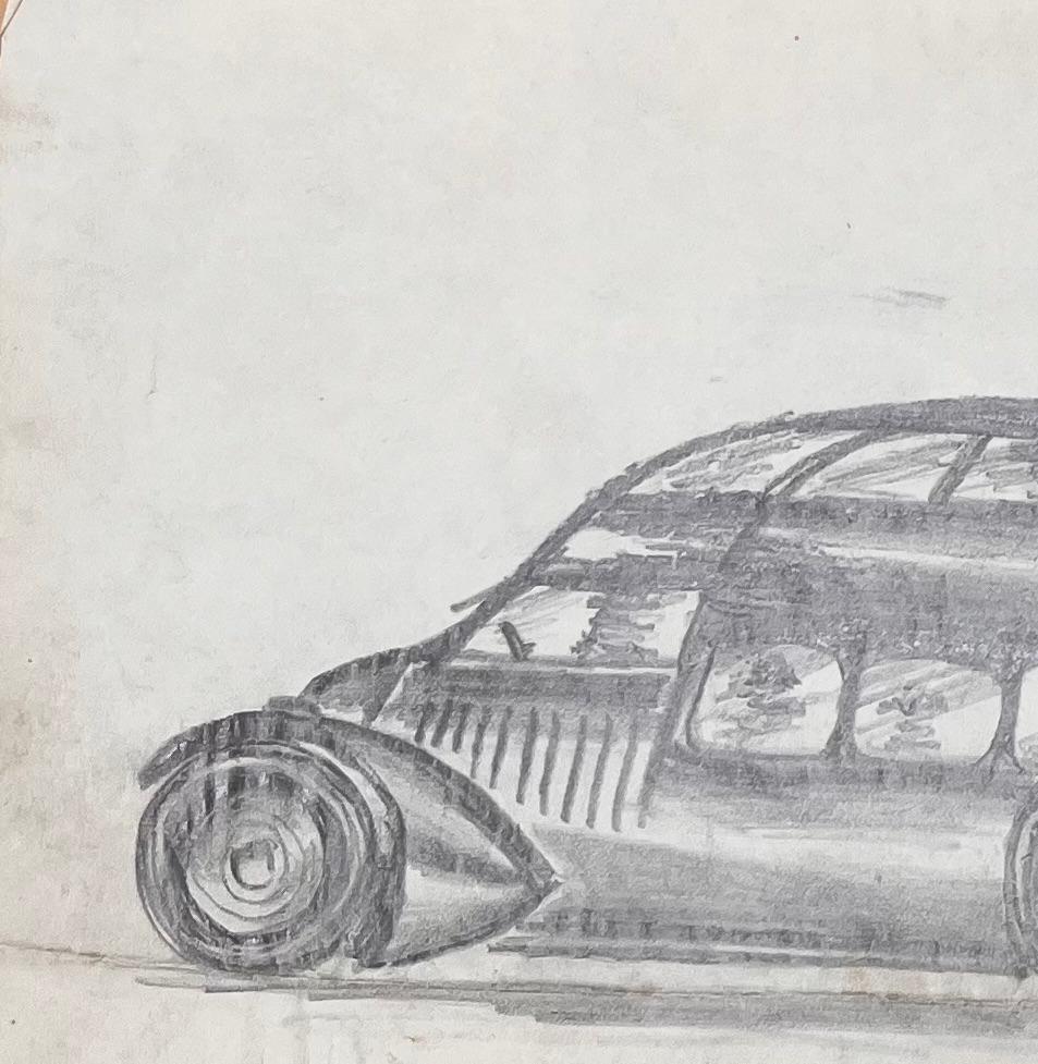 Medium: Pencil on paper
Size: 5 inches (height) x 8 inches  (width)
Signed: No
Condition: Good condition, with minor wear on the edges
Provenance: From the artist's estate

Description:
This pencil drawing by K. B. White features a conceptual