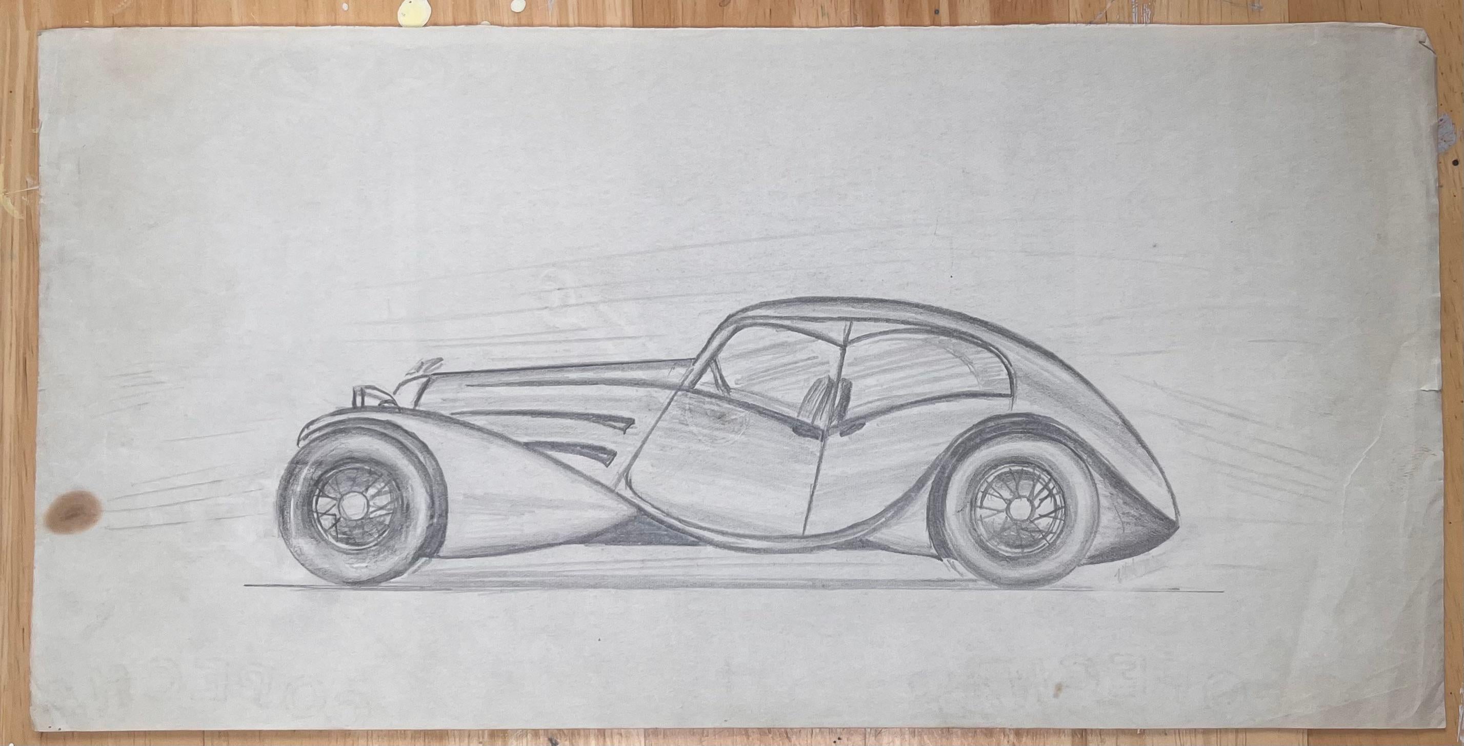 Bugatti Type 57S Atalante Concept Pencil Illustration - Art Deco Art by K.B. White