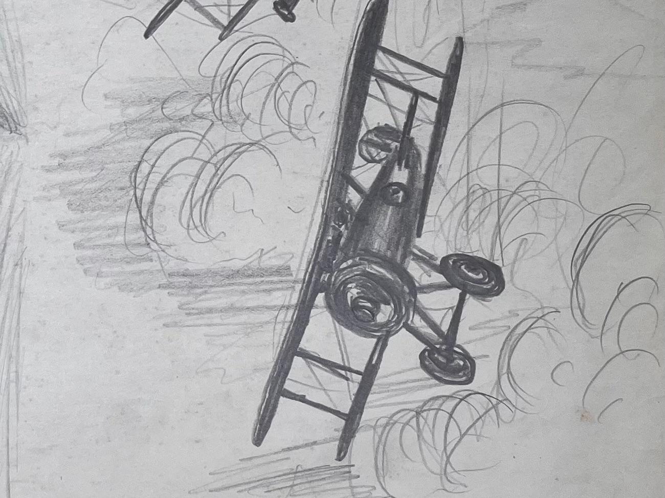 Dogfight-Szene mit Vintage-Rennenwagen-Bleistiftillustration aus dem Ersten Weltkrieg im Angebot 2