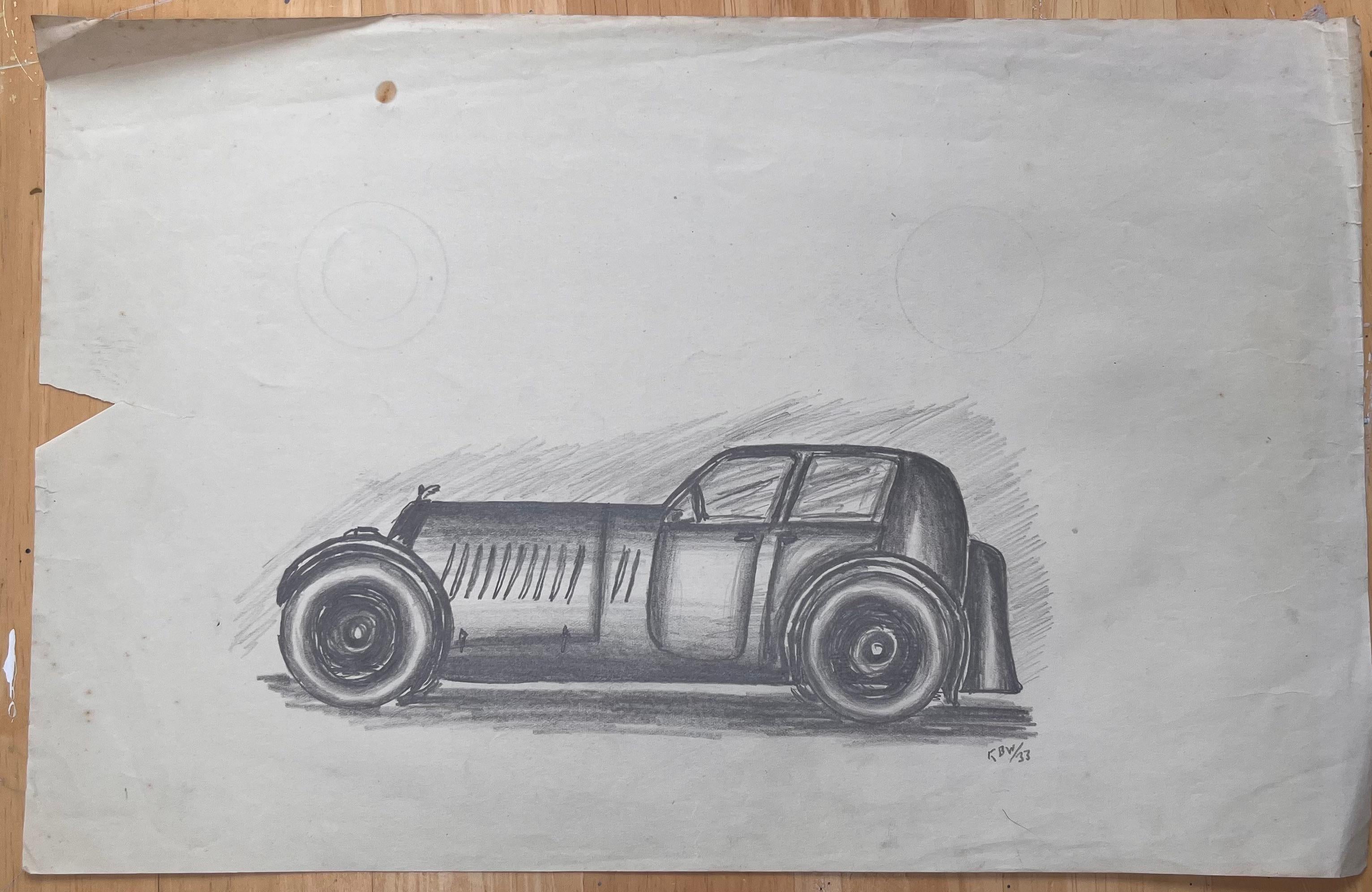 Mercedes Benz 540K Special Roadster Concepto Dibujo a lápiz - Art Art Decó de K.B. White