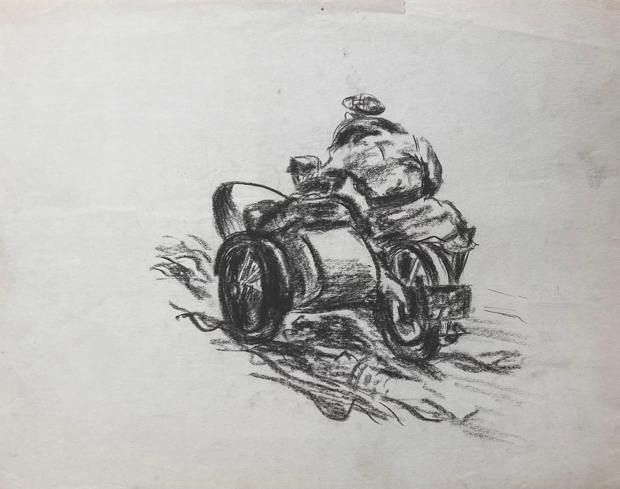 Vintage Motorcycle with Sidecar Pencil Drawing