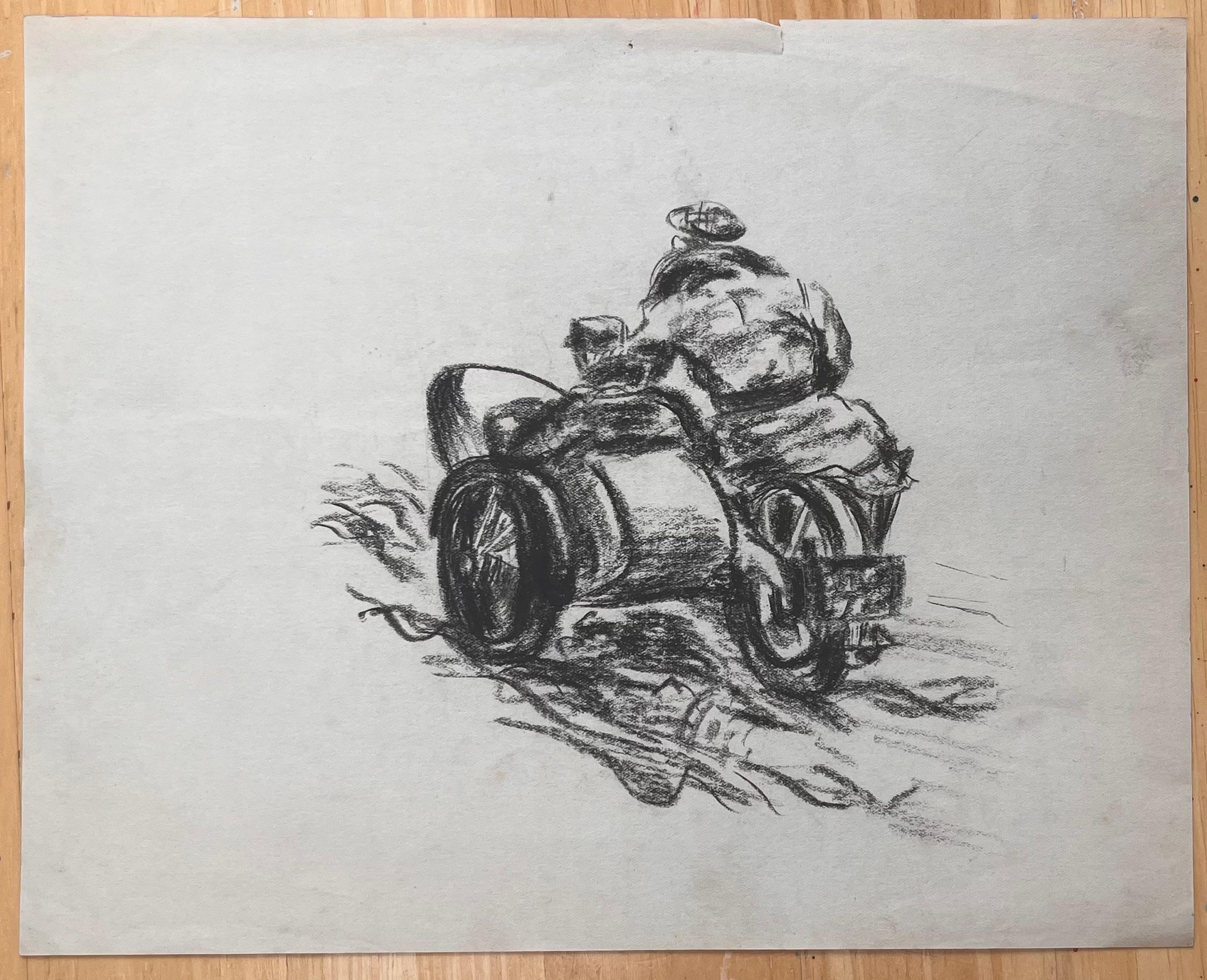 Moto de época con sidecar Dibujo a lápiz - Art Art Decó de K.B. White