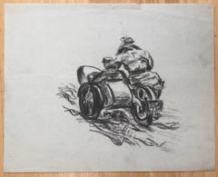 Vintage Motorcycle with Sidecar Pencil Drawing