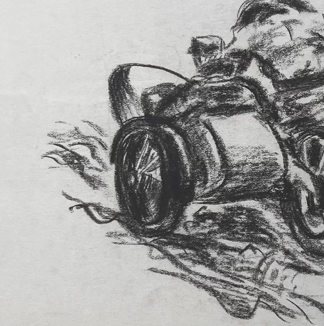 Moto de época con sidecar Dibujo a lápiz en venta 1