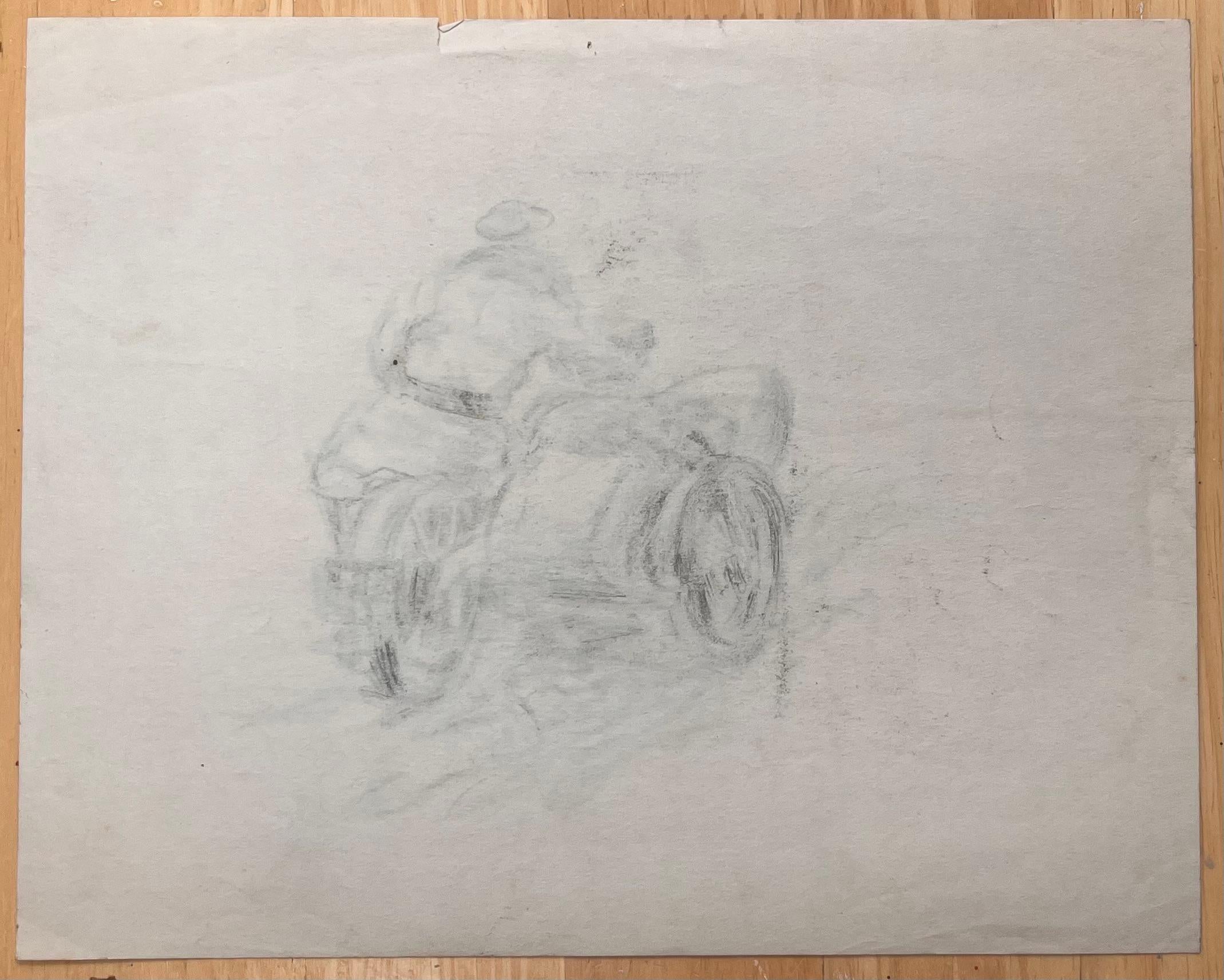 Moto de época con sidecar Dibujo a lápiz en venta 2