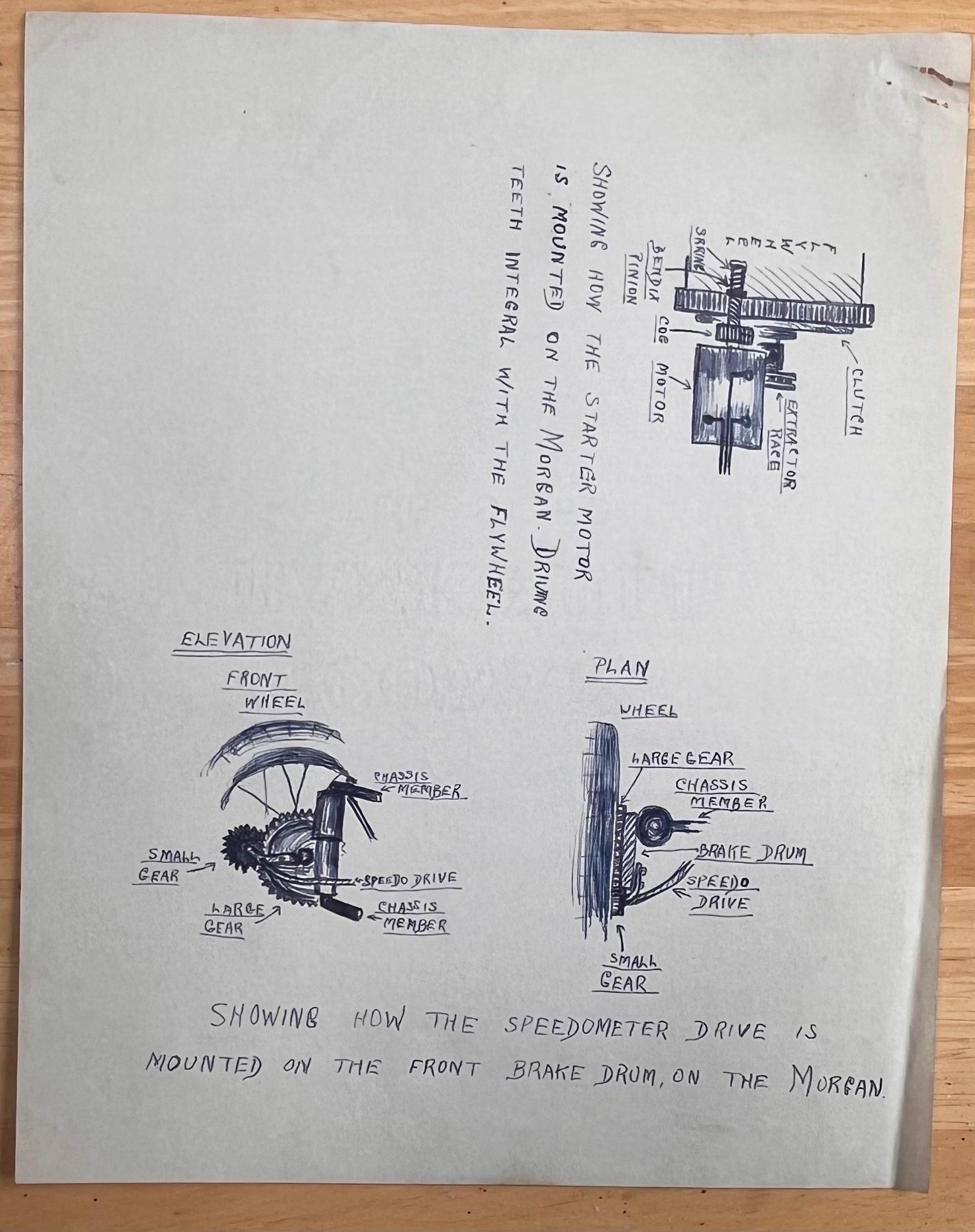 Technical Pencil Diagrams of Car Mechanisms - Art Deco Art by K.B. White