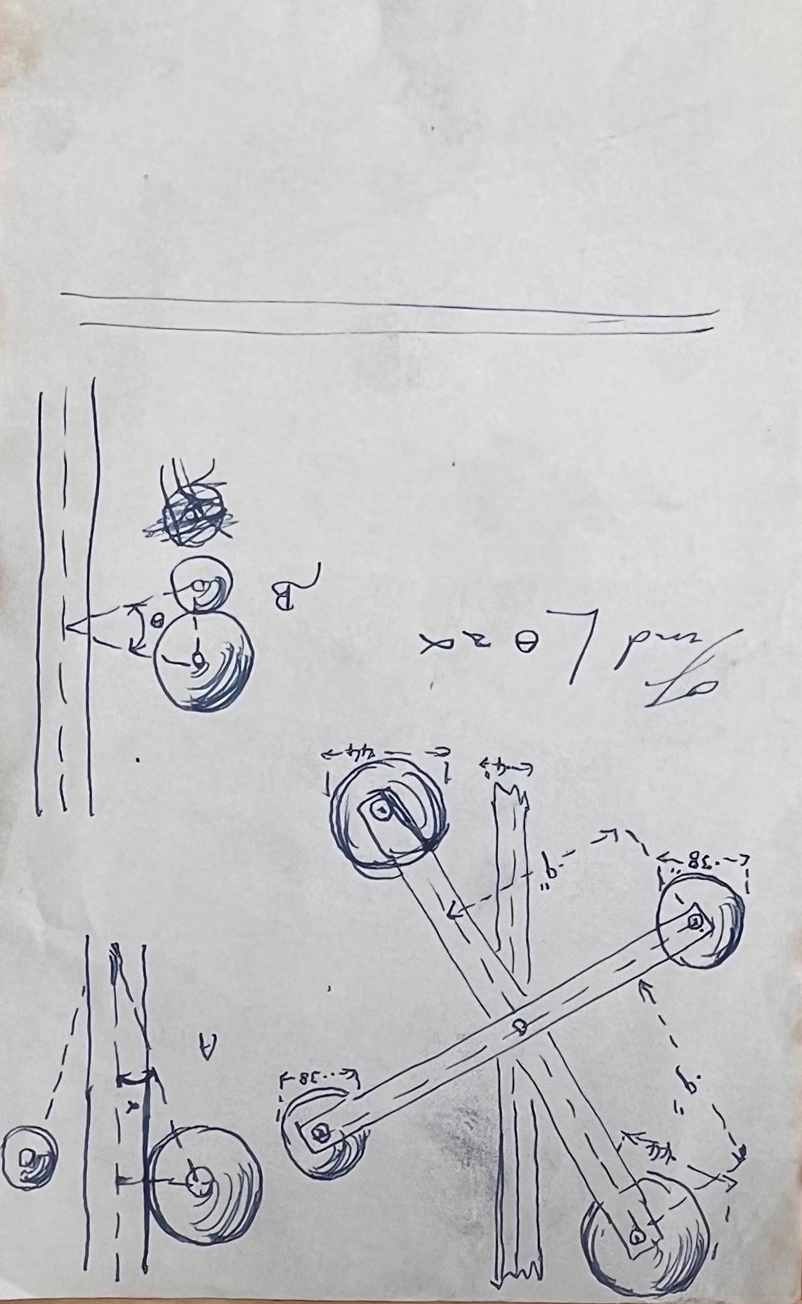 Illustrazione tecnica a matita di un sistema meccanico automobilistico