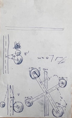 Antique Technical Pencil Illustration of Automotive Mechanical System