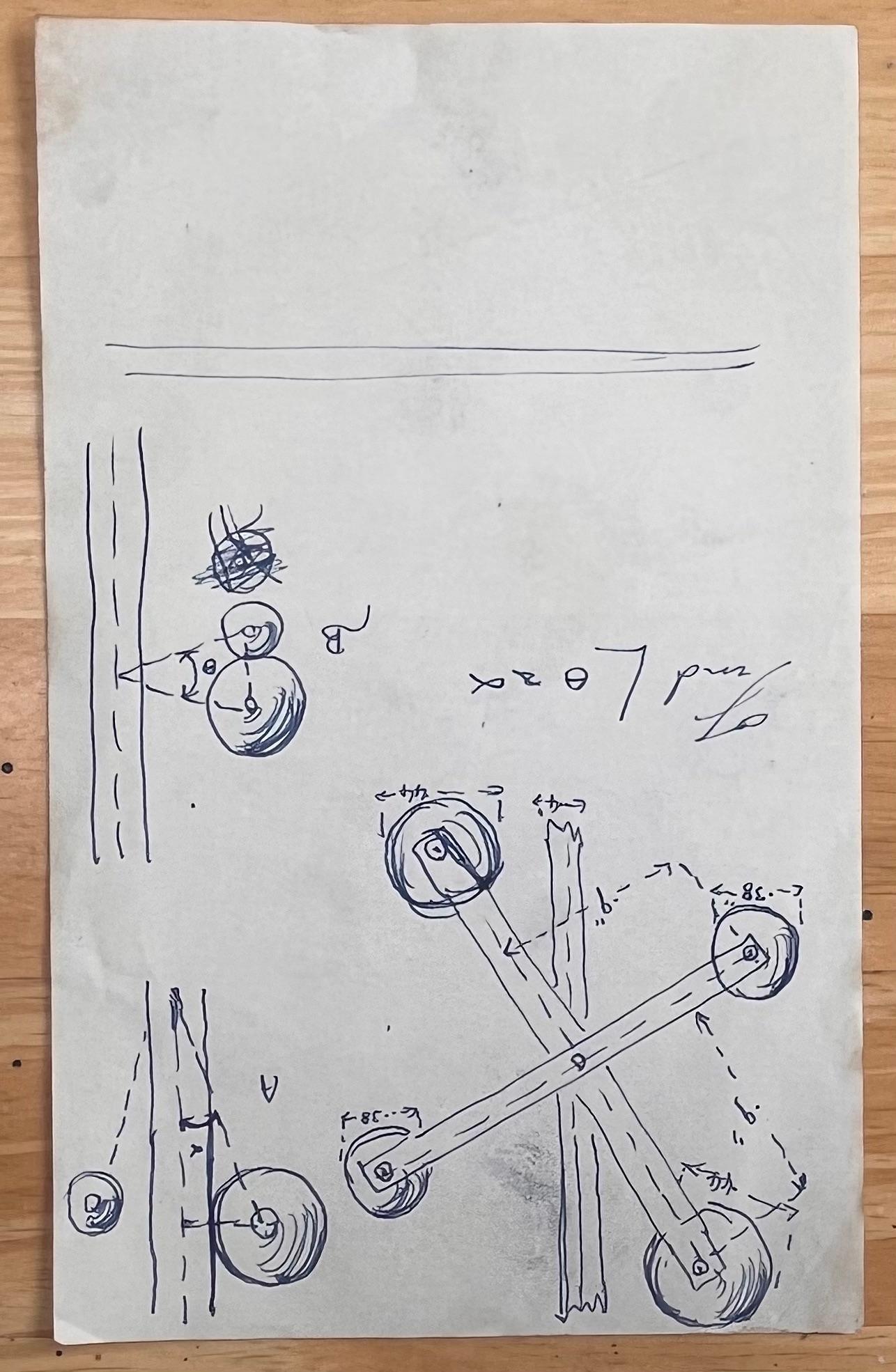 Illustrazione tecnica a matita di un sistema meccanico automobilistico - Art Art Déco di K.B. White