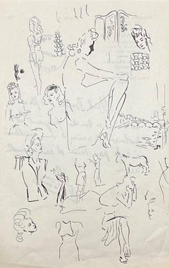 Elegante disegno a inchiostro di donne in varie pose, risalente alla metà del secolo scorso.