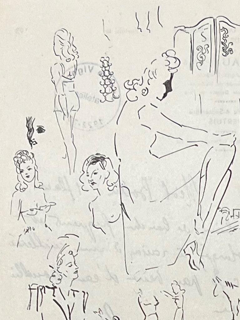 Dessin à l'encre français du milieu du siècle représentant des femmes dans des poses variées - Post-impressionnisme Art par Josine Vignon