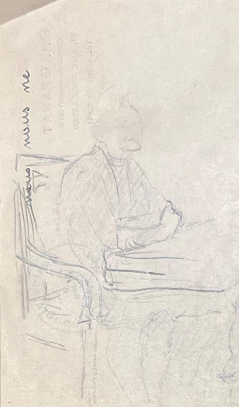 Mid Century French Elegant Pencil Drawing of Three Figures in Conversation - Post-Impressionist Art by Josine Vignon