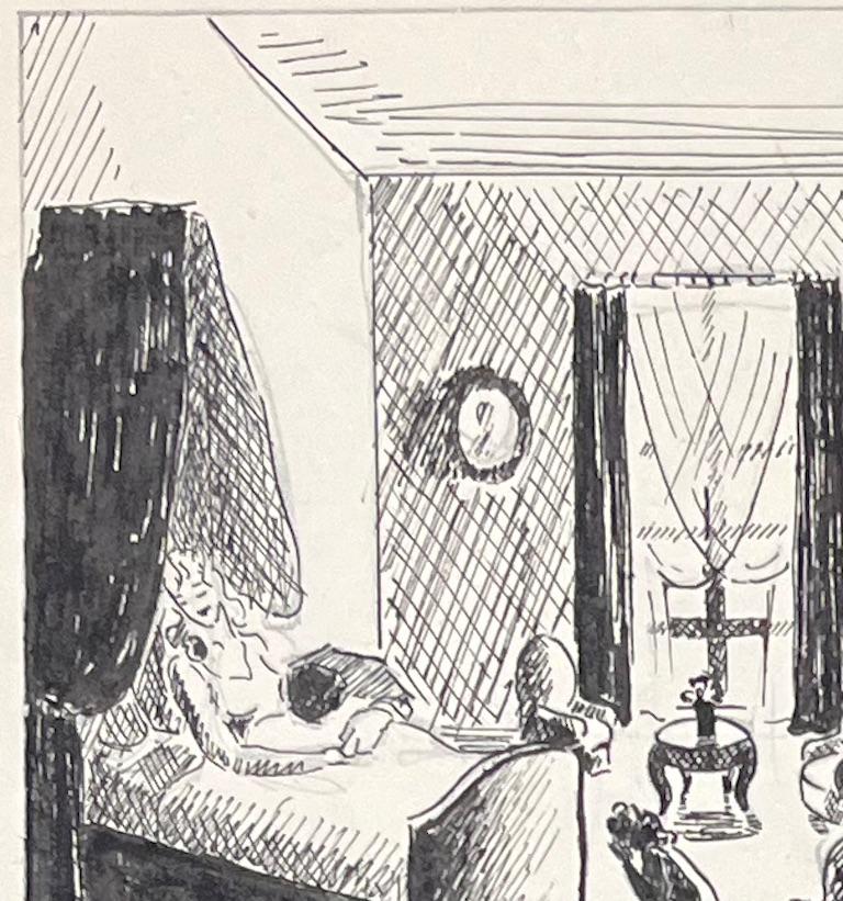 Titre : Dessins à l'encre de Chine du milieu du siècle, scène d'intérieur avec une femme se reposant dans son lit

Artistics : Josine Vignon (française 1922-2022)

Médium : Encre sur papier

Taille : 4,75 (hauteur) x 7,25 (largeur)

Estampillé :