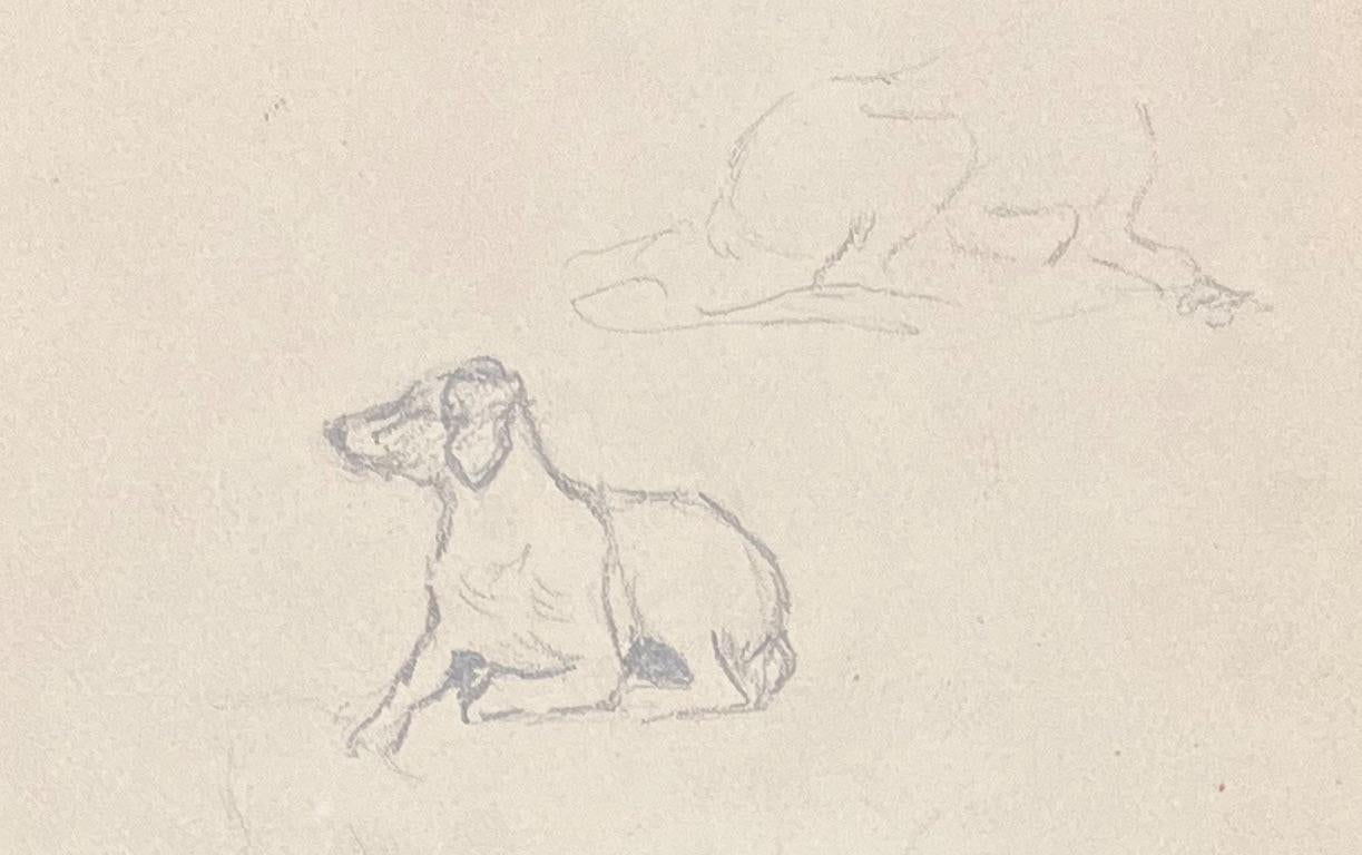 Disegno a matita francese della metà del secolo scorso che raffigura un cane in varie pose - Figurative Art Beige di Josine Vignon