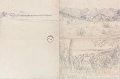 Mid Century French Pencil Drawings of Various Landscapes