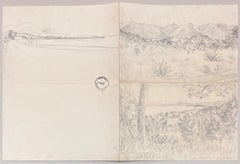 Mid Century French Pencil Drawings of Various Landscapes
