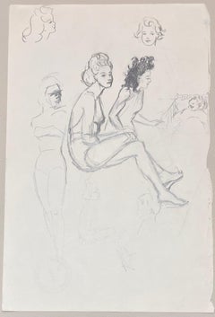 Mid Century French Pencil Studies of Women in Various Poses