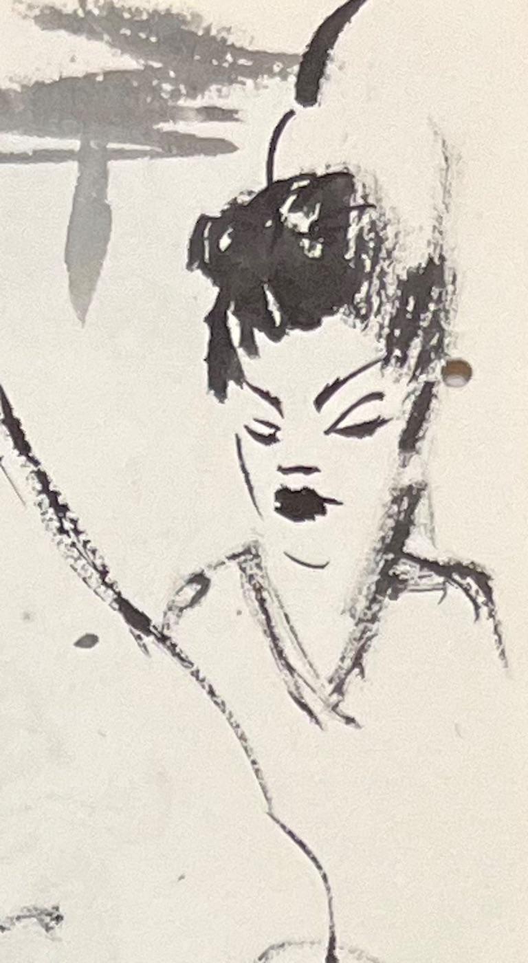Studi a inchiostro francese della metà del secolo scorso di studio di volti femminili - Art Postimpressionismo di Josine Vignon